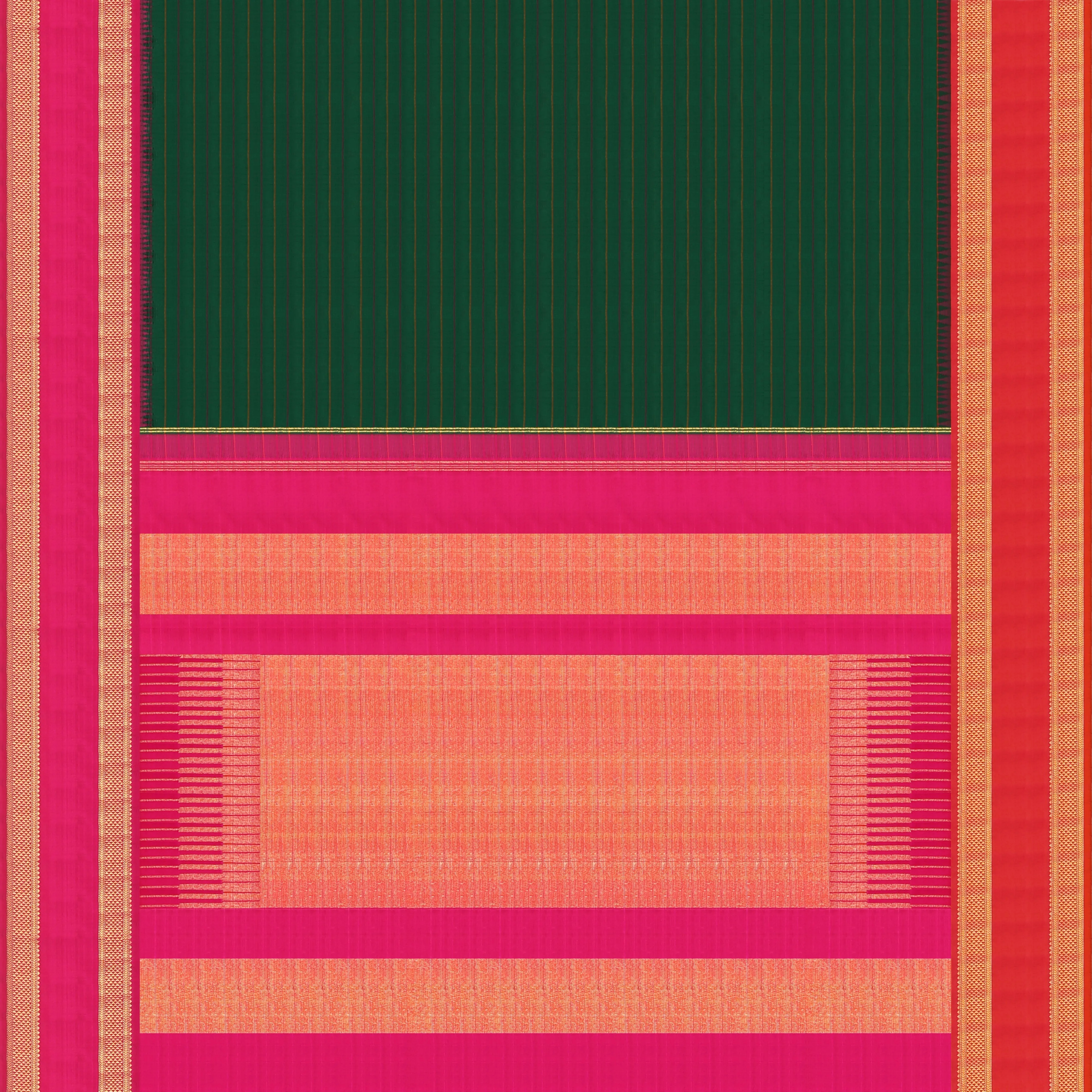 Handwoven Green with Pink and Orange Kanjivaram Silk Saree - 1441T005176DSC