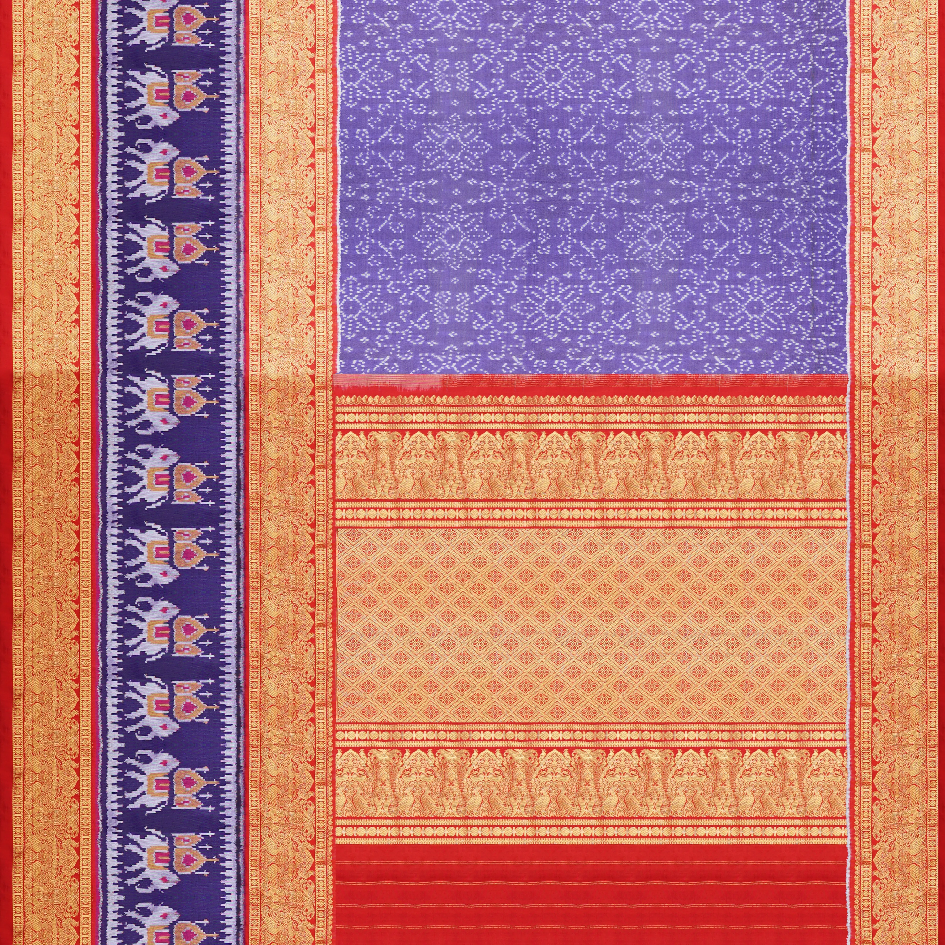 Handwoven Lavender with Red Kanjivaram Silk Saree - 1673T007496DSC