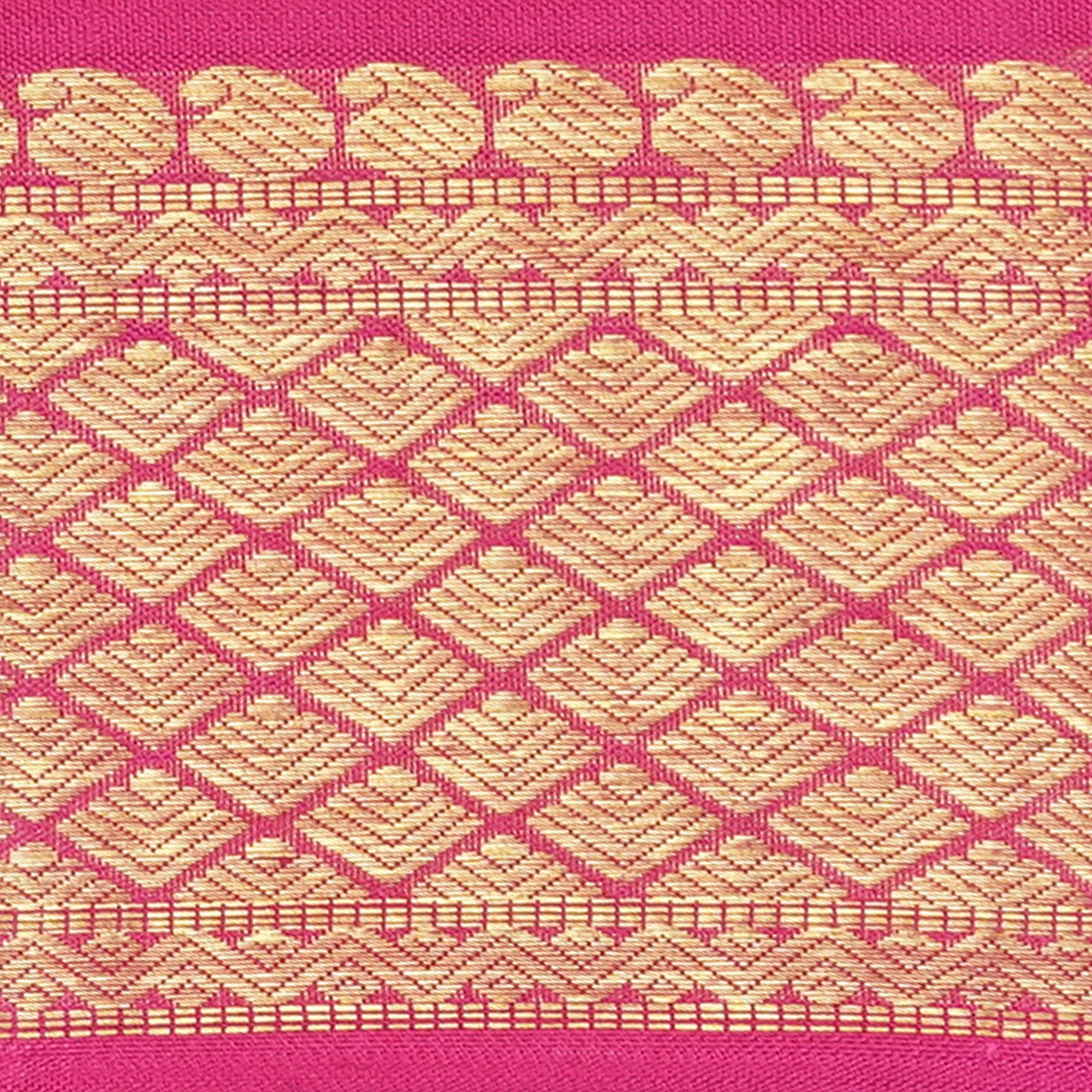 Handwoven Orange with Pink Kanjivaram Silk Saree - 2142T010585DSC