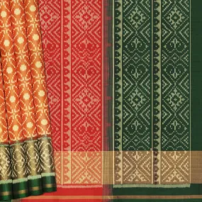 Handwoven Orange with Red and Green Patola Silk Saree - 2157T010736DSC