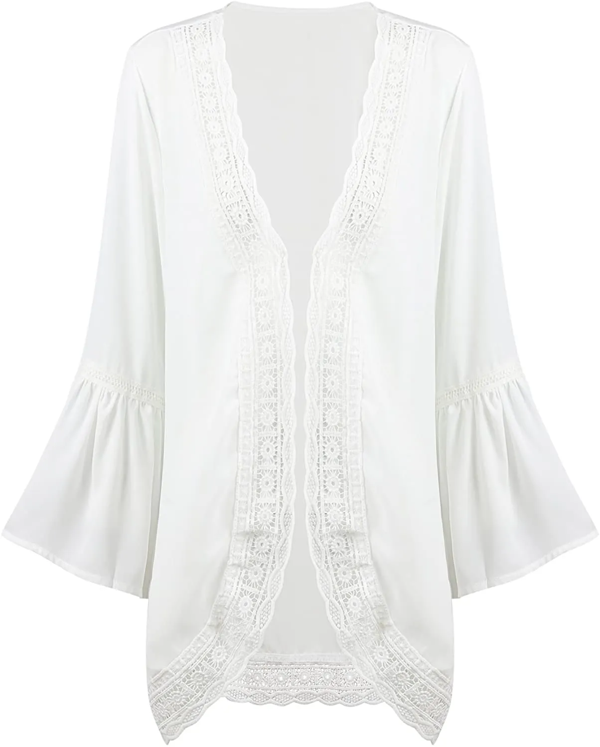 Haute Edition Flared Bell Sleeve Lace Trimmed Kimono