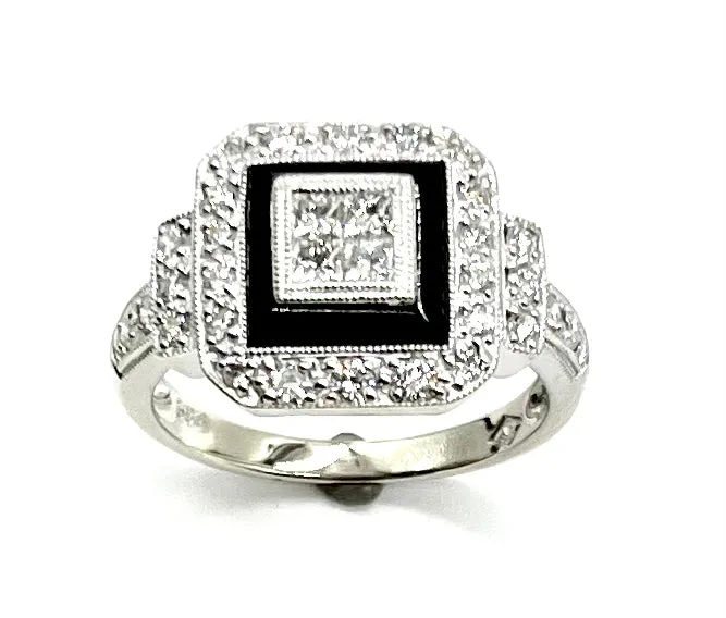 Invisible Set Diamond and Onyx Ring