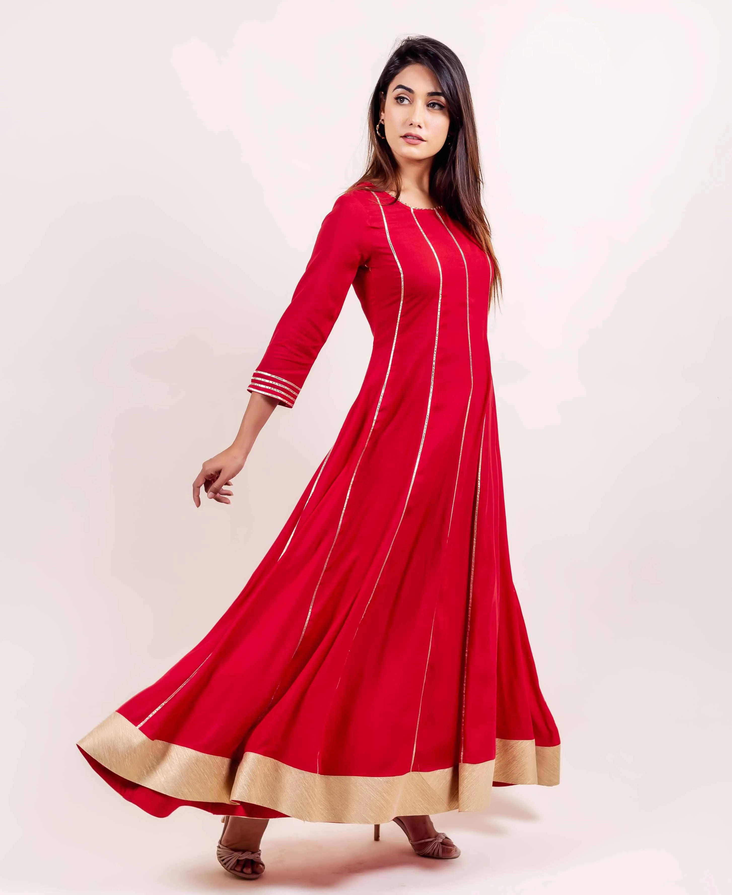 Iti Red Flared Long Dress