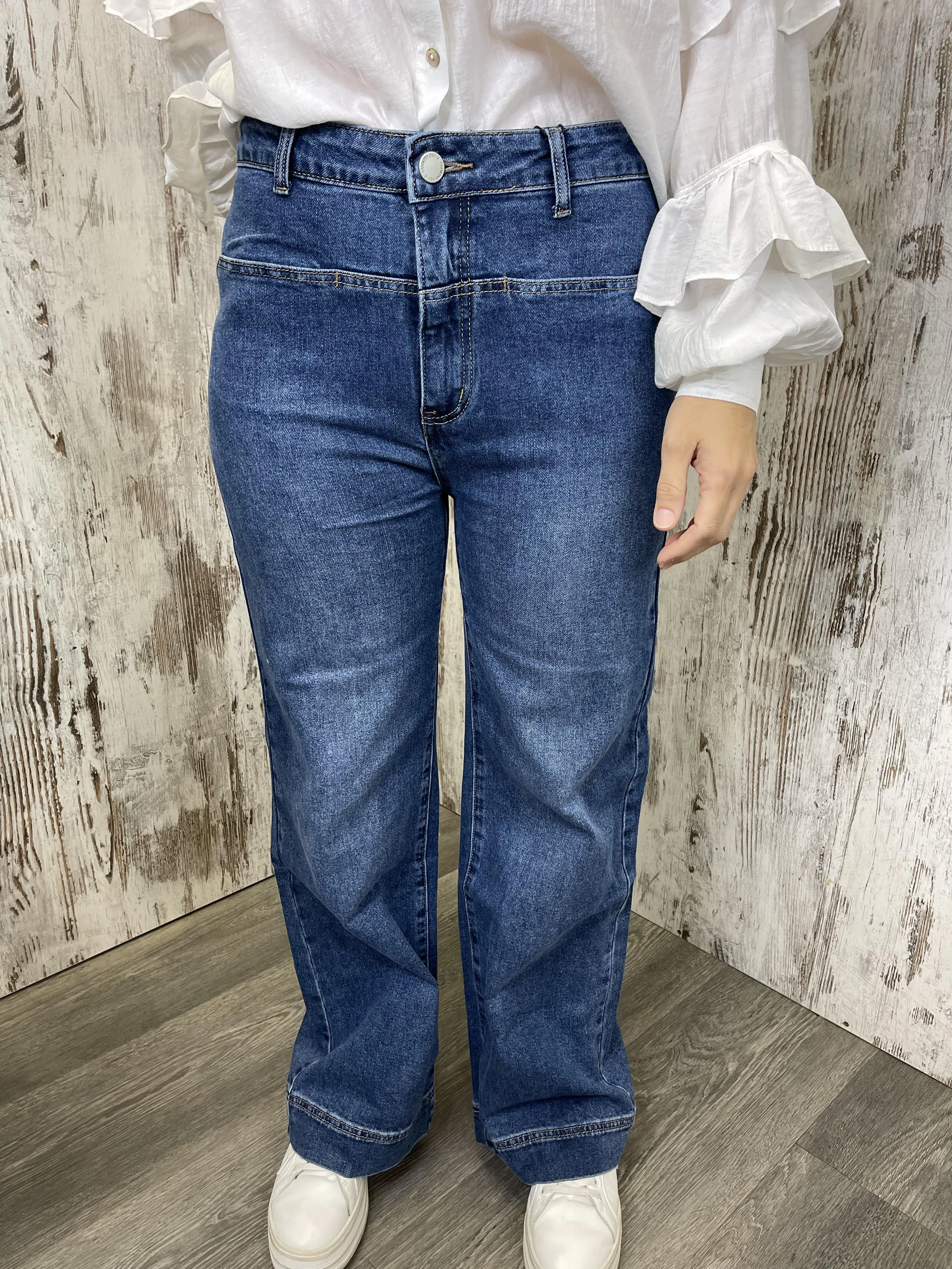 Jess Stretch High Rise Wide Leg Denim Jeans - Blue