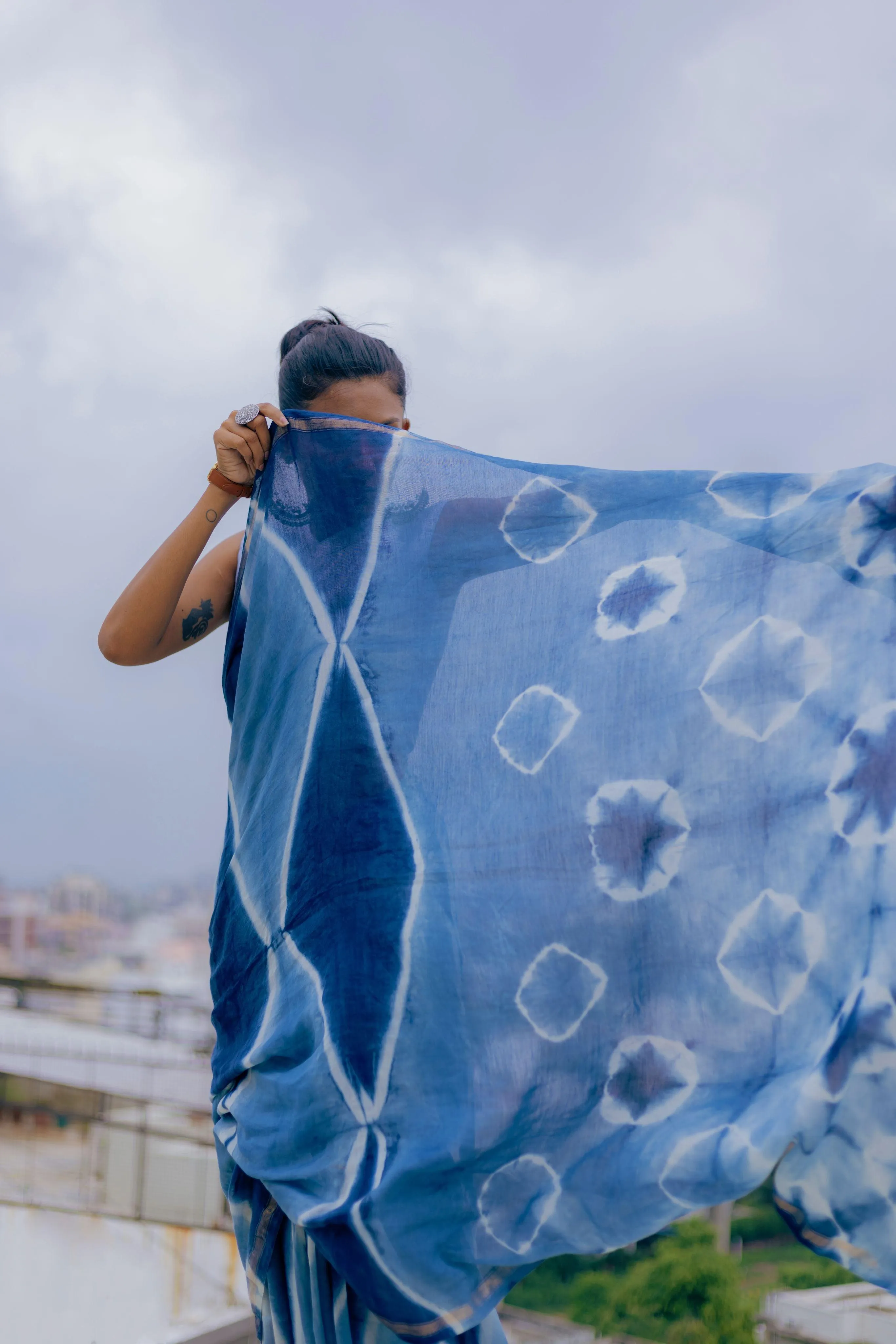 Kaisori Malhar - Dabu Clamp Indigo Dabu Silk Cotton saree 004