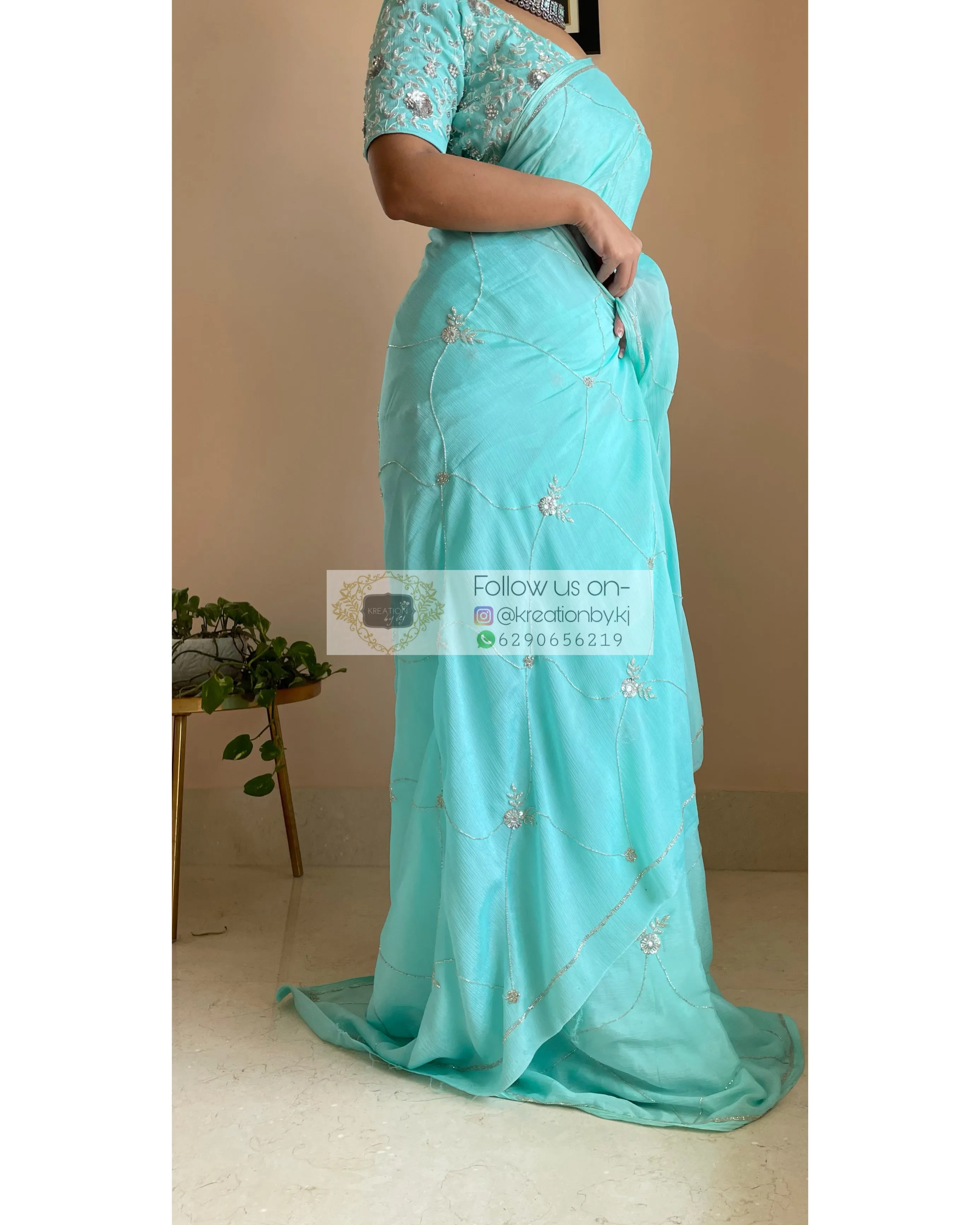 Kashish Turquoise Chinnon Saree