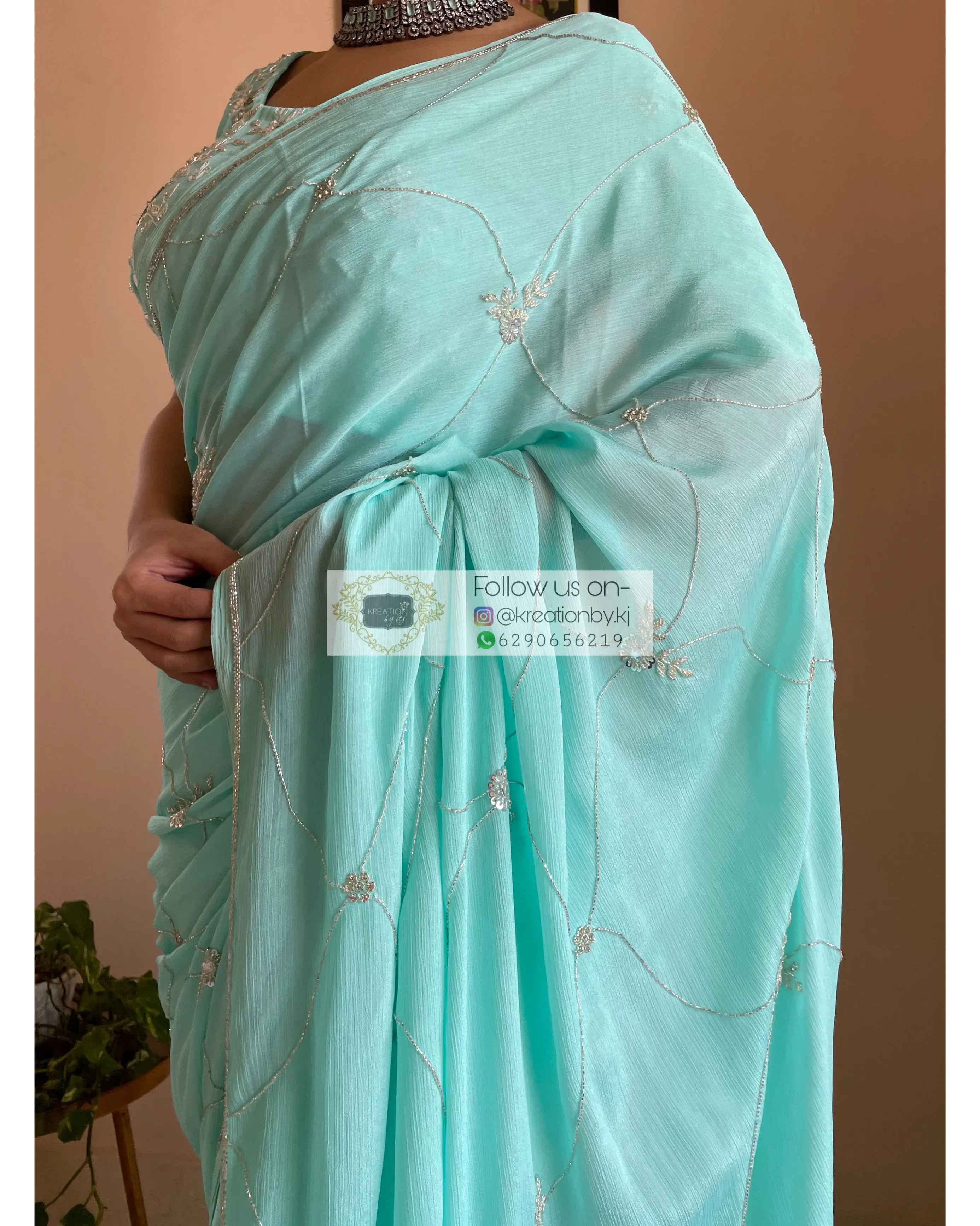 Kashish Turquoise Chinnon Saree