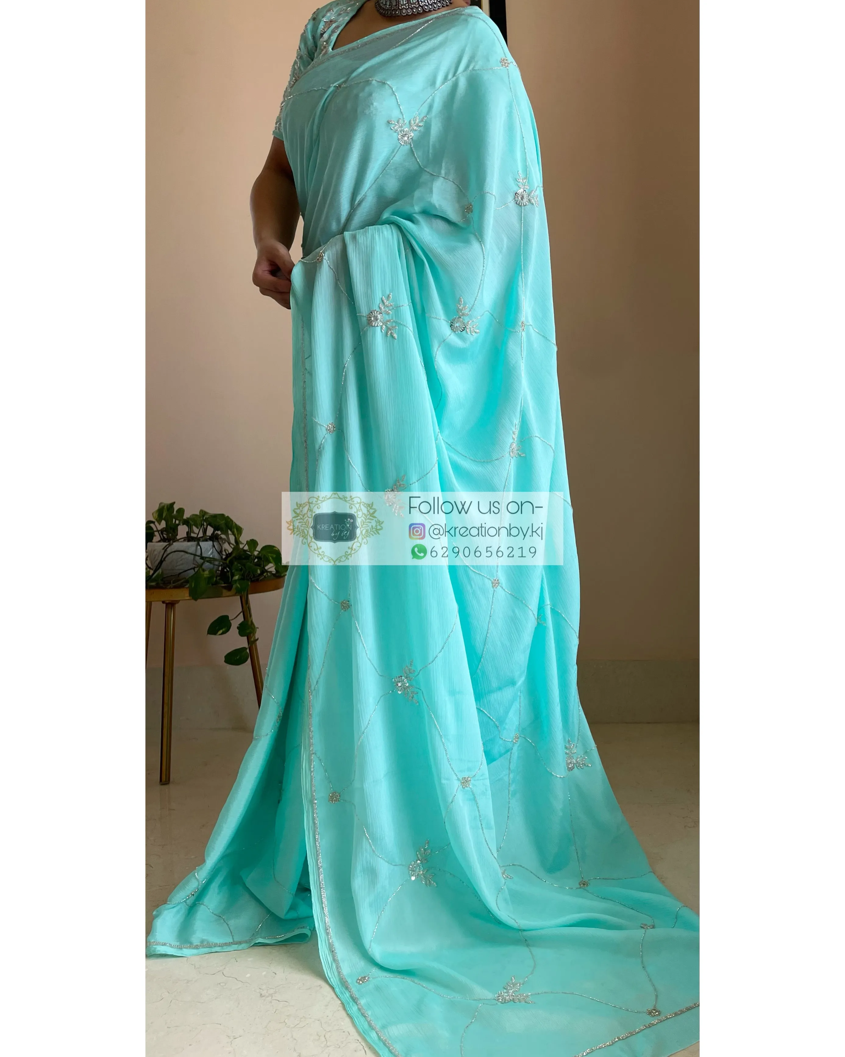 Kashish Turquoise Chinnon Saree