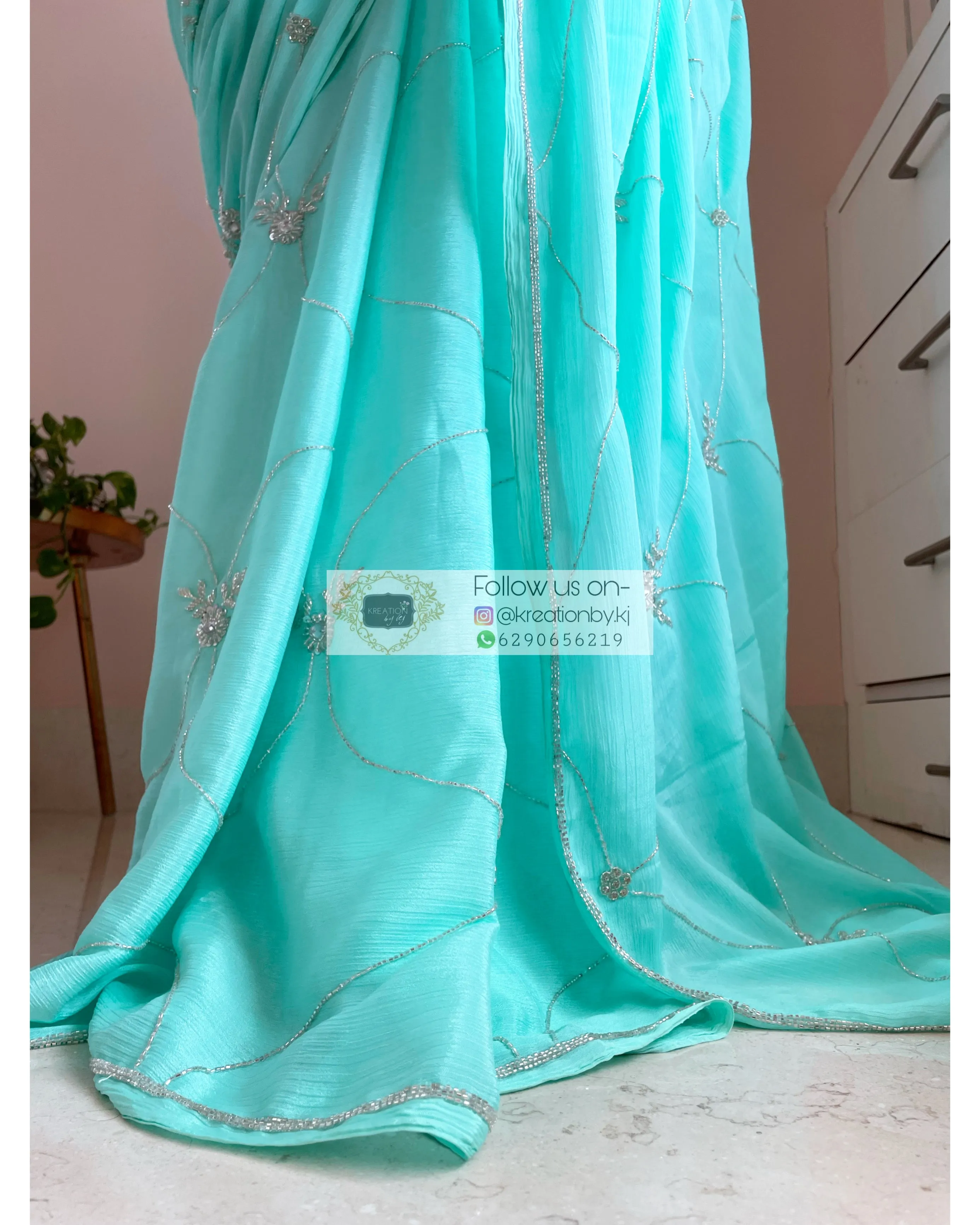 Kashish Turquoise Chinnon Saree