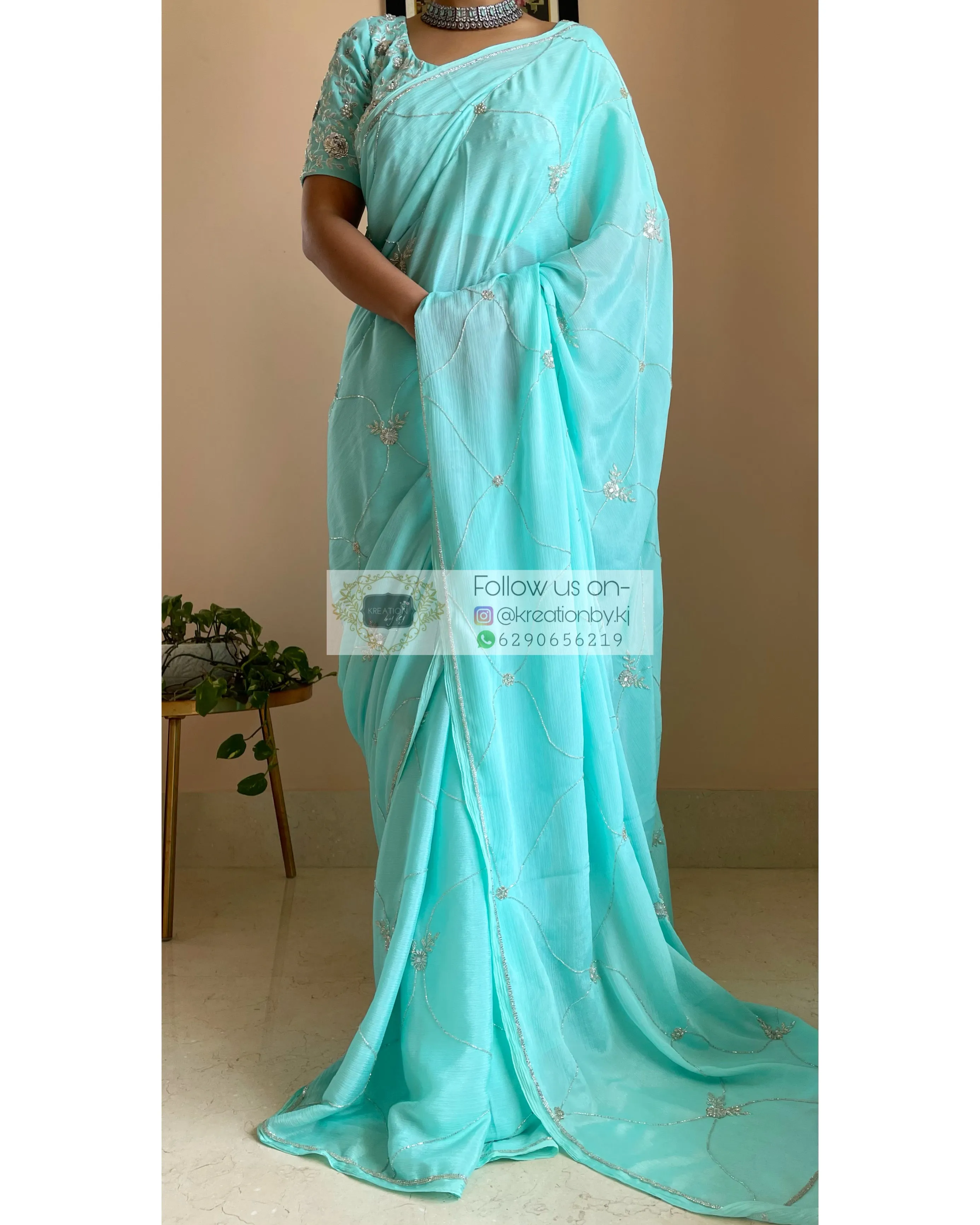 Kashish Turquoise Chinnon Saree