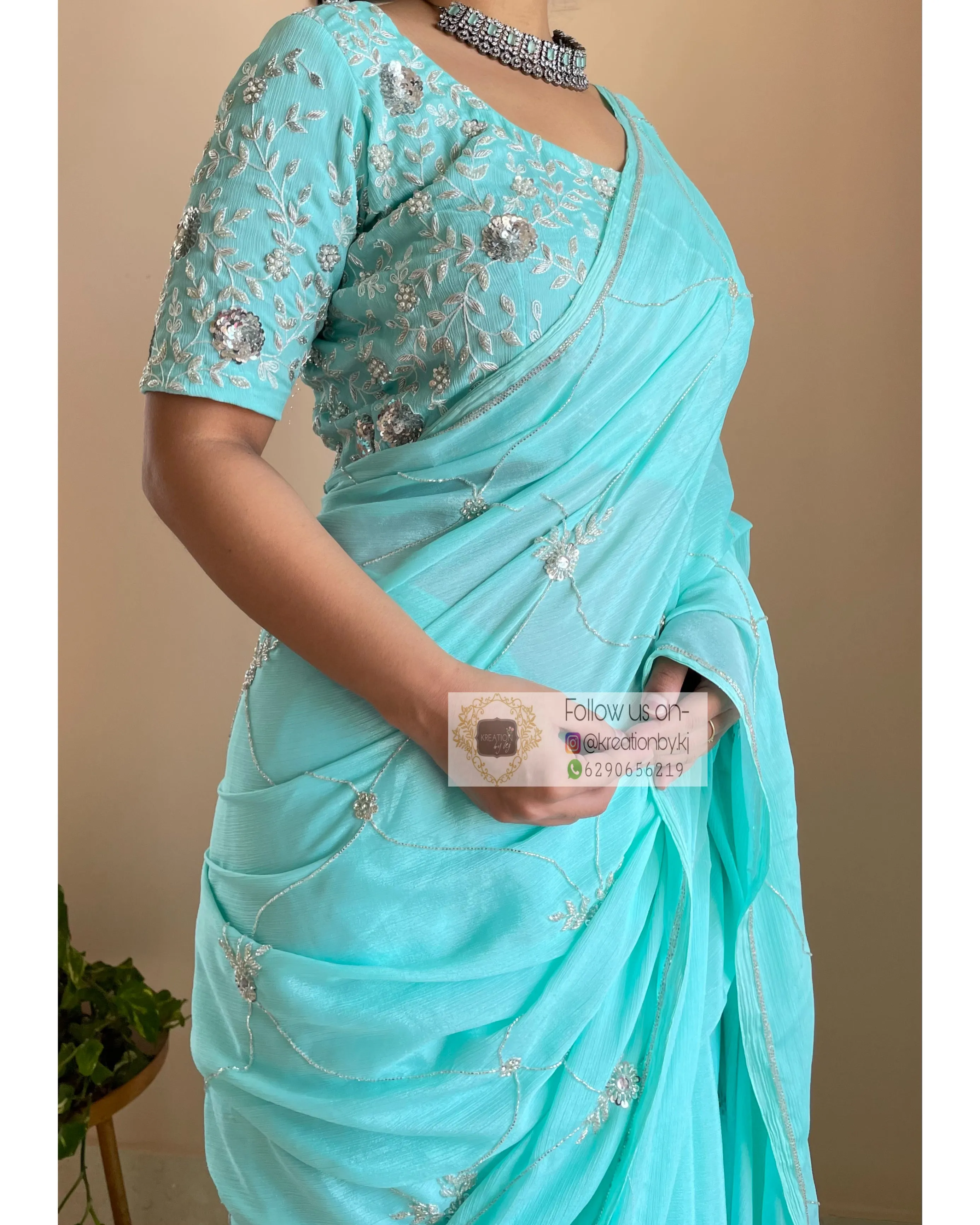 Kashish Turquoise Chinnon Saree