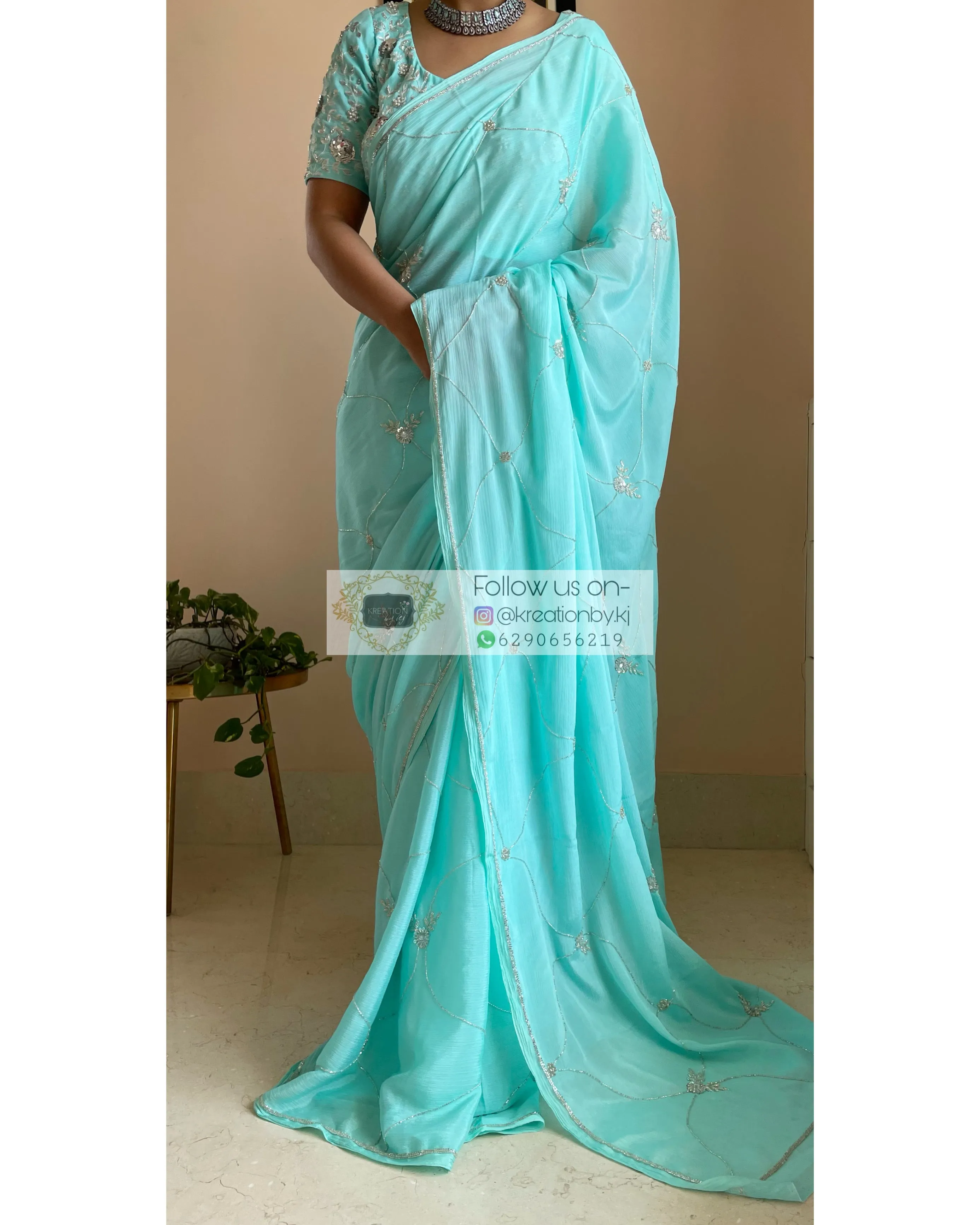 Kashish Turquoise Chinnon Saree