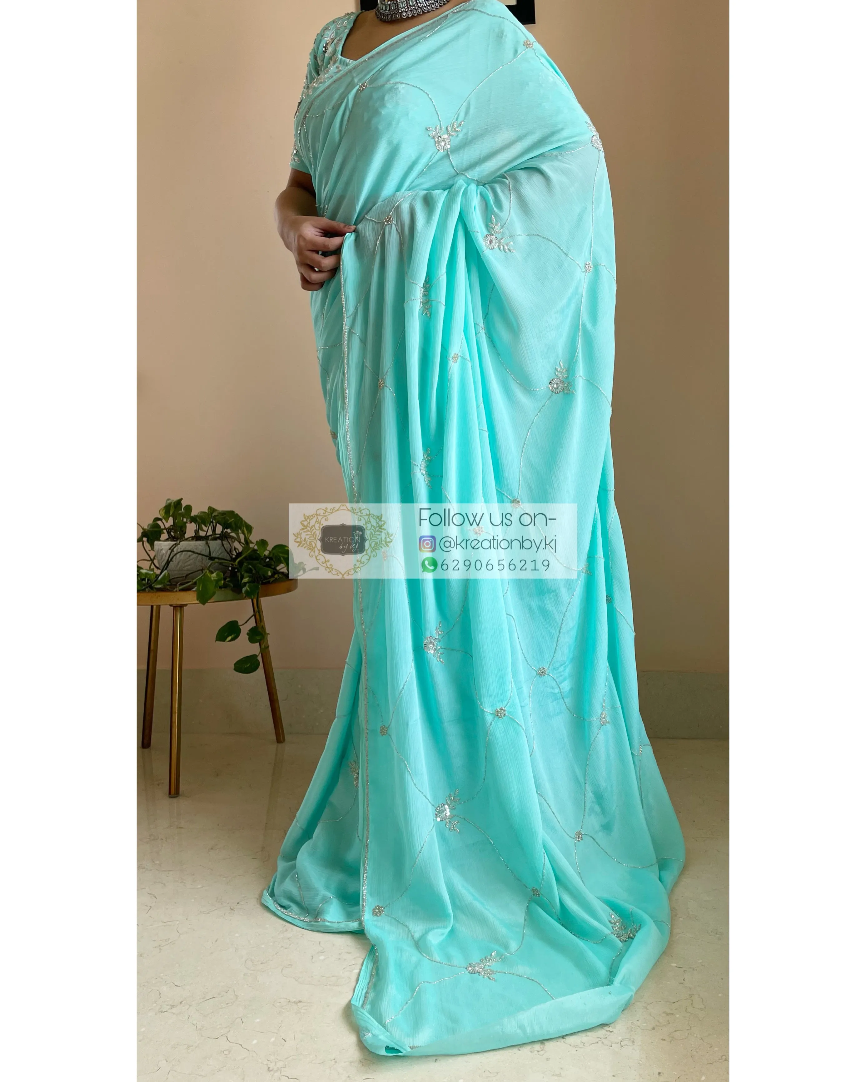 Kashish Turquoise Chinnon Saree