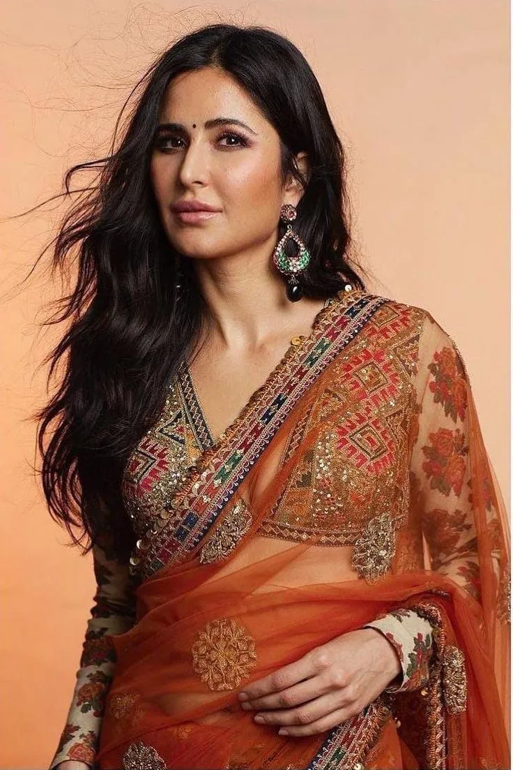 KATRINA KAIF HEAVY ORGANZA NET ORANGE SAREE