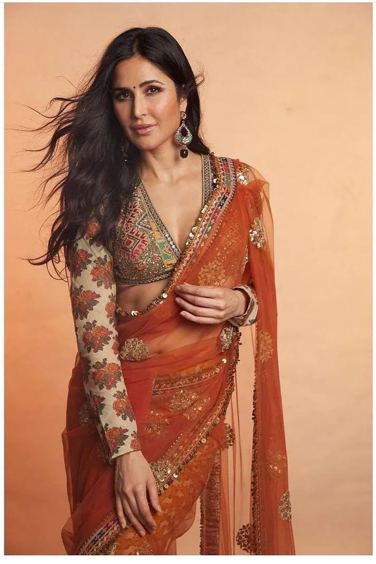 KATRINA KAIF HEAVY ORGANZA NET ORANGE SAREE