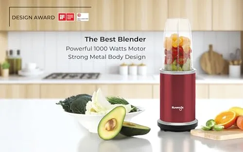 Kuvings Nutri Blender PRO Ferrari Red, Powerful 1000 Watts Motor, Longest Warranty 7 Years, Mixer/Grinder/Smoothie Maker, Blender for Smoothies and Juices, Stainless Steel Body, 2 Blade Set: Wet & Dry