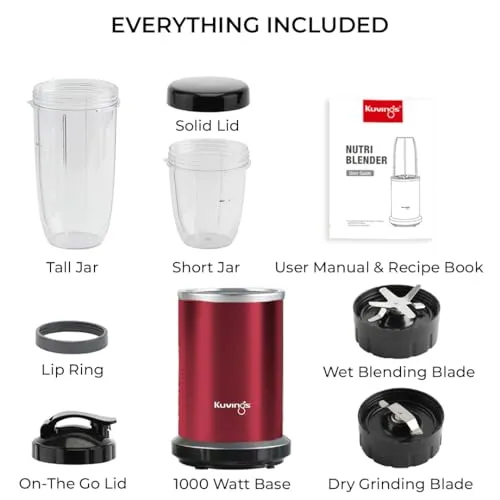 Kuvings Nutri Blender PRO Ferrari Red, Powerful 1000 Watts Motor, Longest Warranty 7 Years, Mixer/Grinder/Smoothie Maker, Blender for Smoothies and Juices, Stainless Steel Body, 2 Blade Set: Wet & Dry