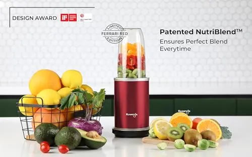 Kuvings Nutri Blender PRO Ferrari Red, Powerful 1000 Watts Motor, Longest Warranty 7 Years, Mixer/Grinder/Smoothie Maker, Blender for Smoothies and Juices, Stainless Steel Body, 2 Blade Set: Wet & Dry