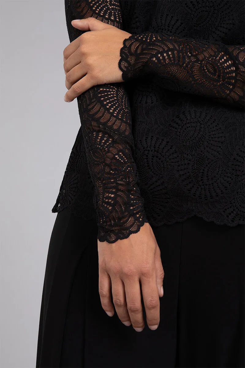 Lace Turtle Neck Barely T | Black