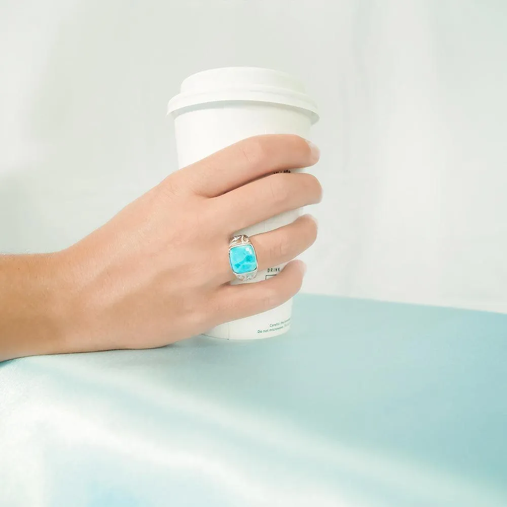 Larimar Infinite Ocean Ring with Engravings