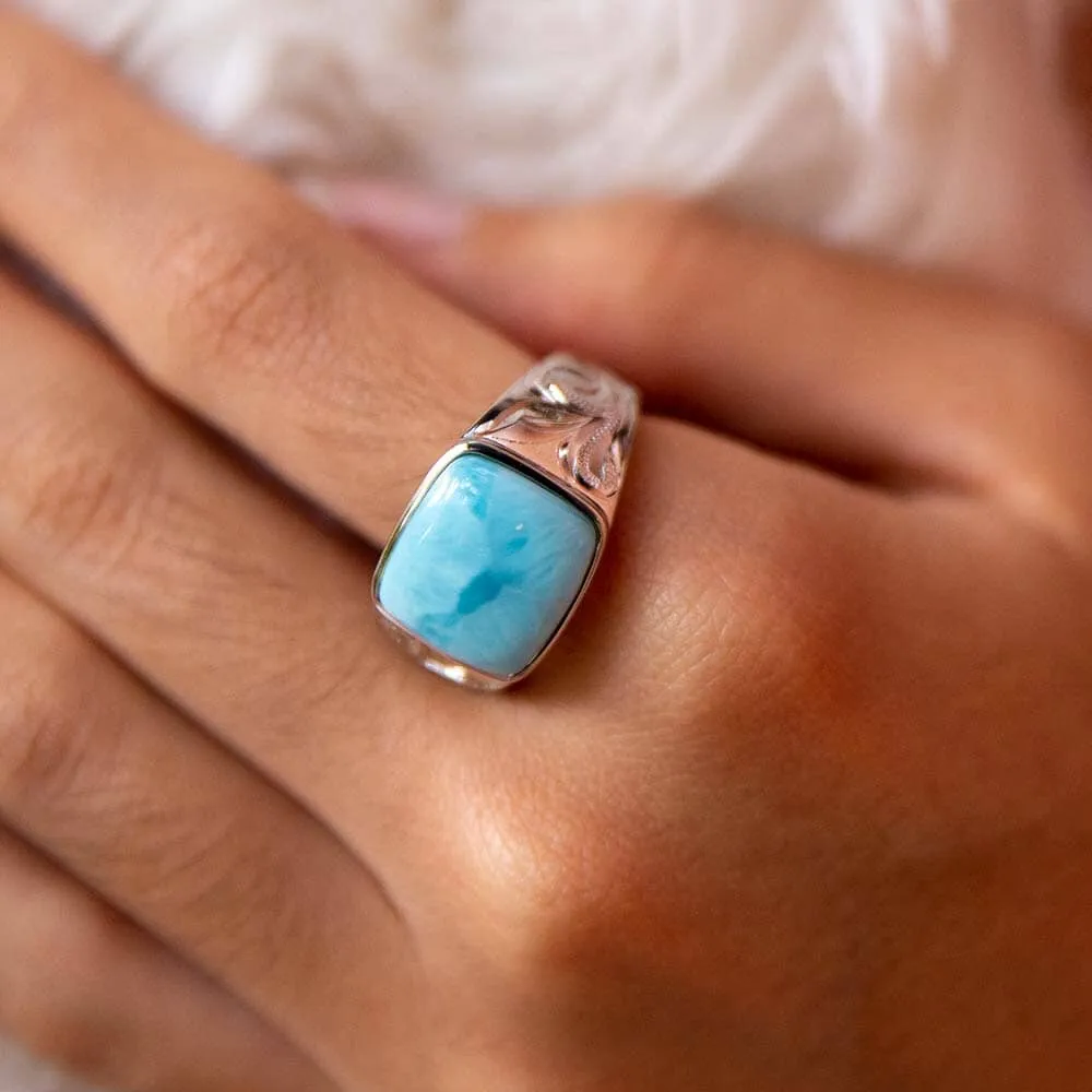 Larimar Infinite Ocean Ring with Engravings