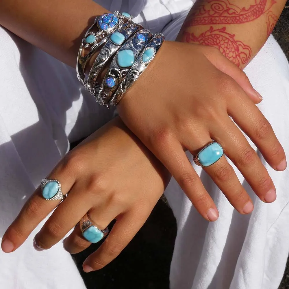 Larimar Infinite Ocean Ring with Engravings