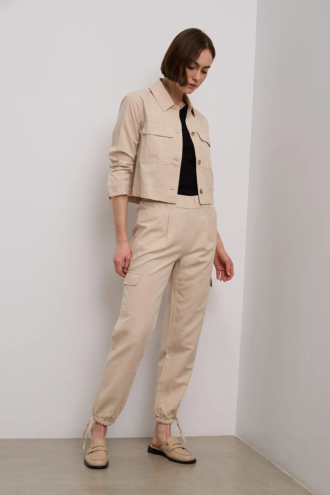 Linen blend casual cargo pant