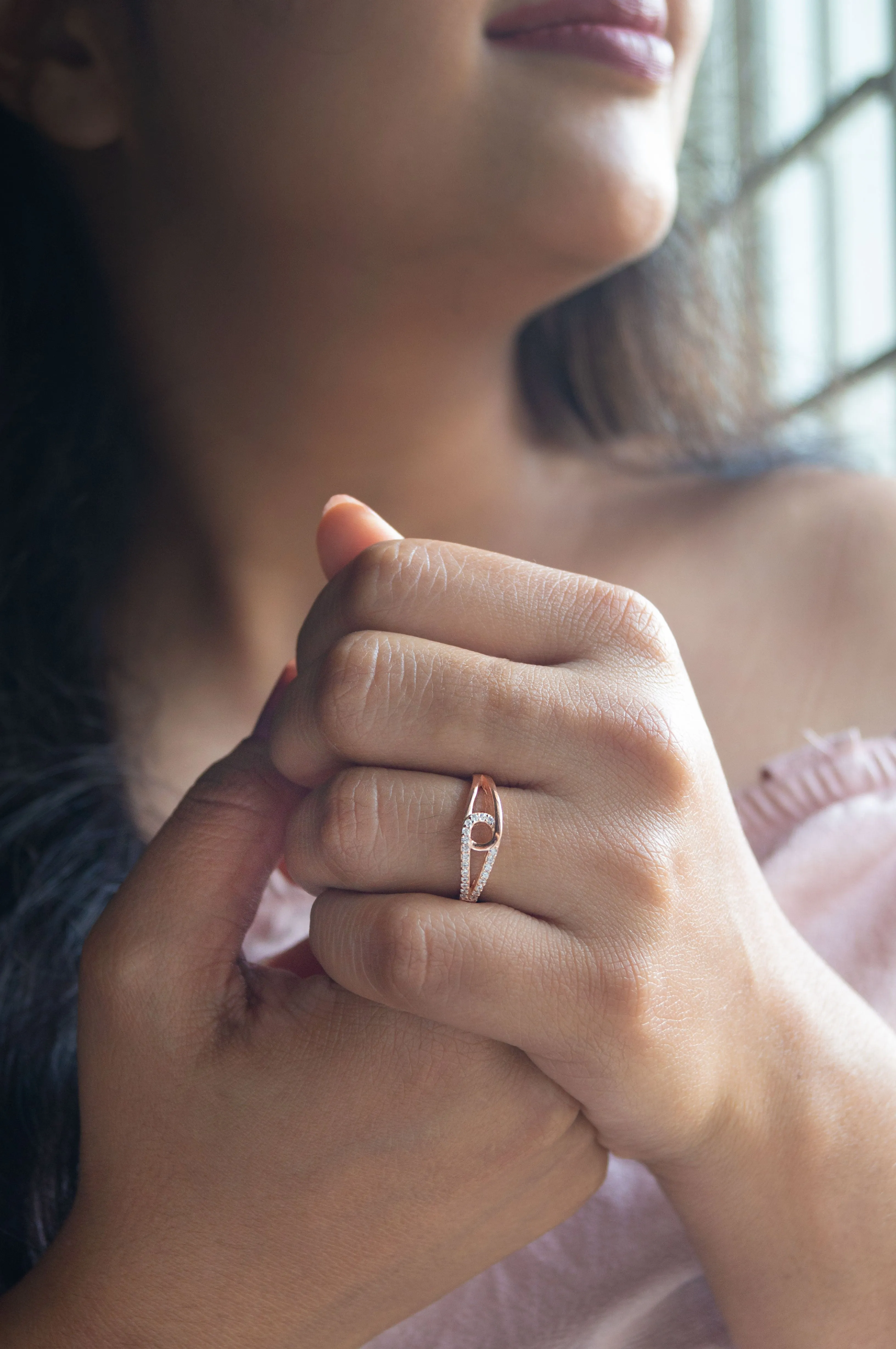 Linked With A Loop Rose Gold Plated Sterling Silver Ring