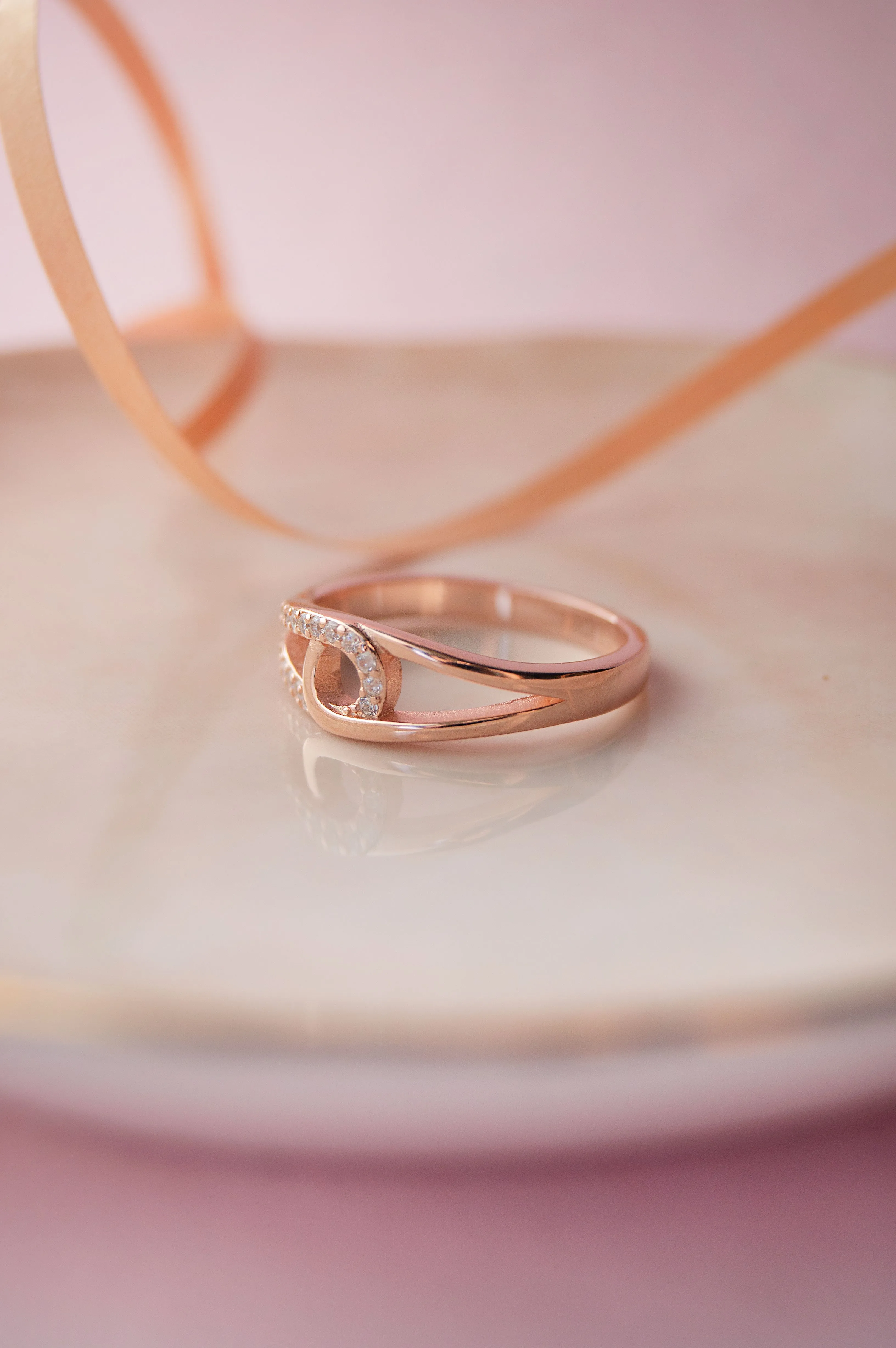 Linked With A Loop Rose Gold Plated Sterling Silver Ring