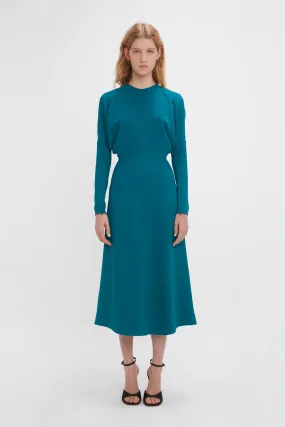 Long Sleeve Dolman Midi Dress In Petroleum