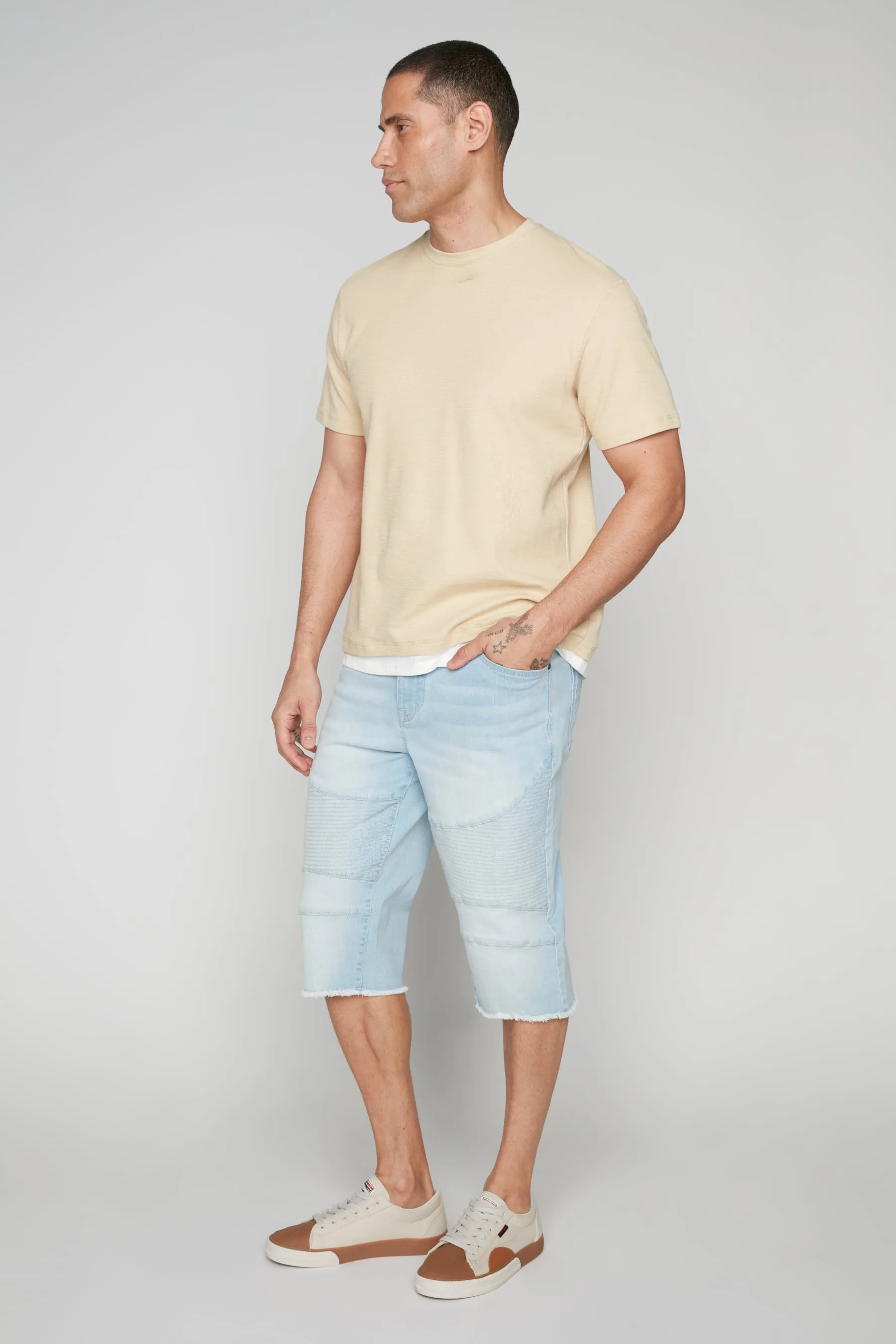 Men's 5-Pocket Denim Capri Shorts - Blue Bleach