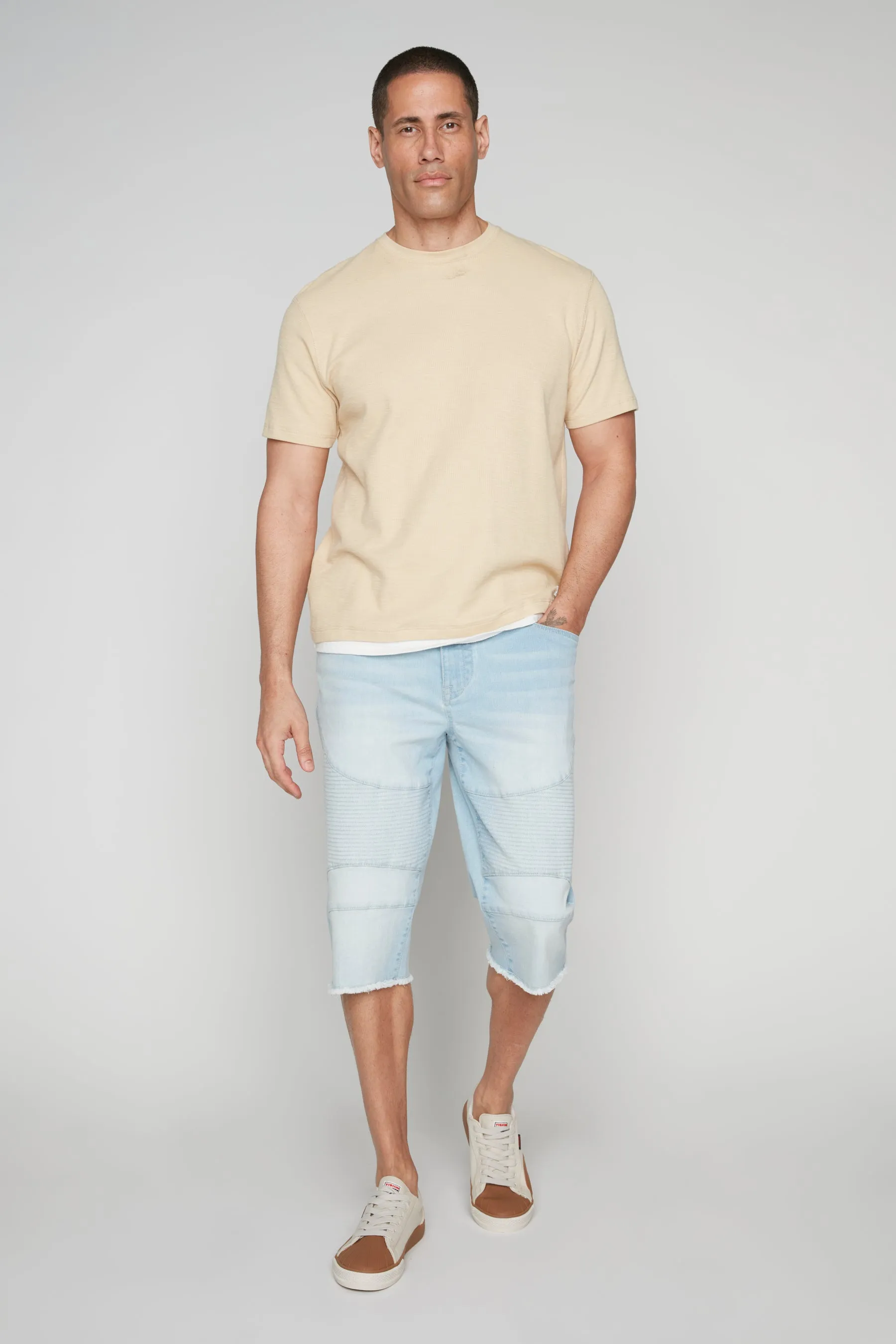 Men's 5-Pocket Denim Capri Shorts - Blue Bleach