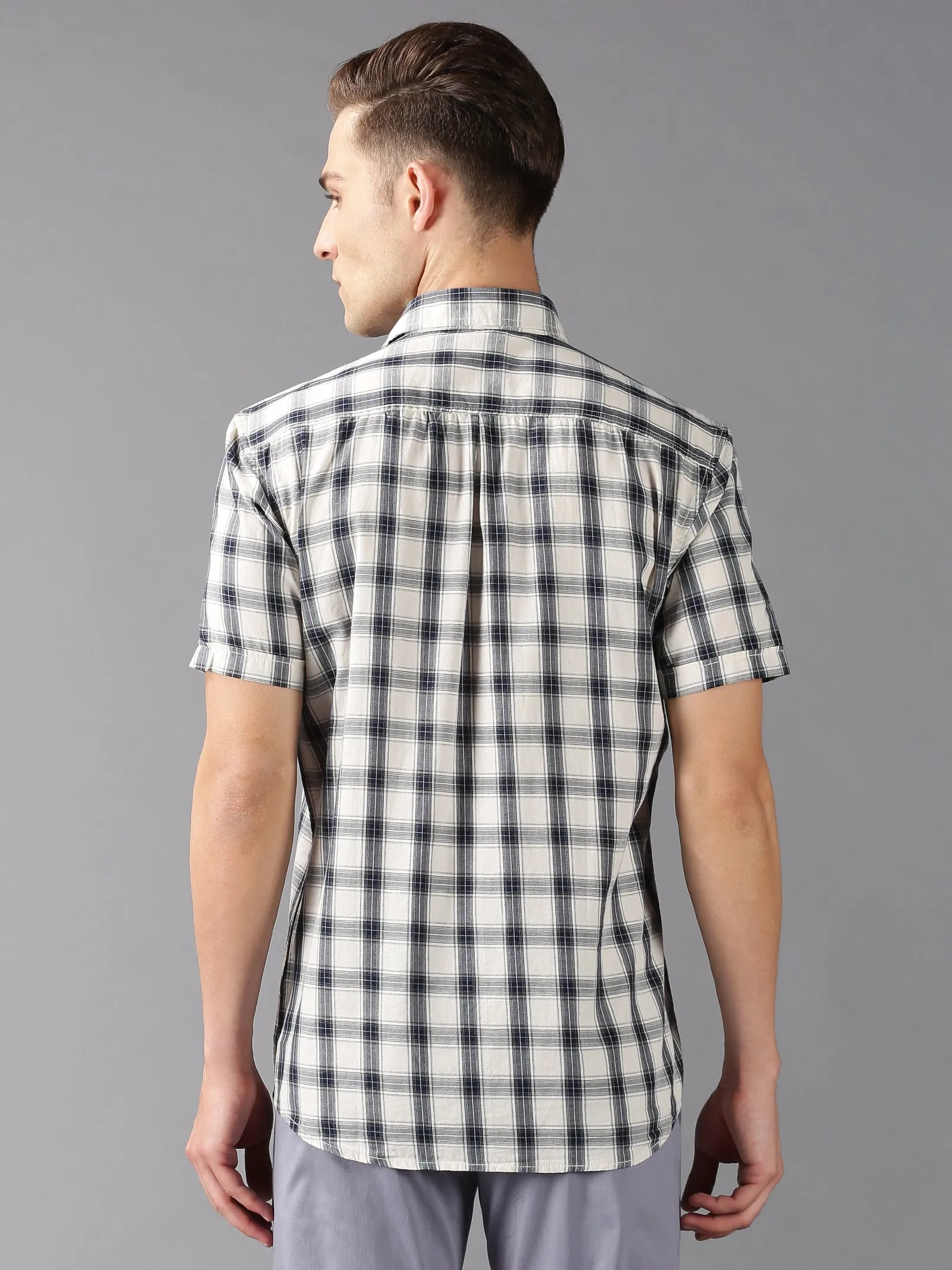 MEN'S BLACK WHITE CHECK SLIM FIT SHIRT