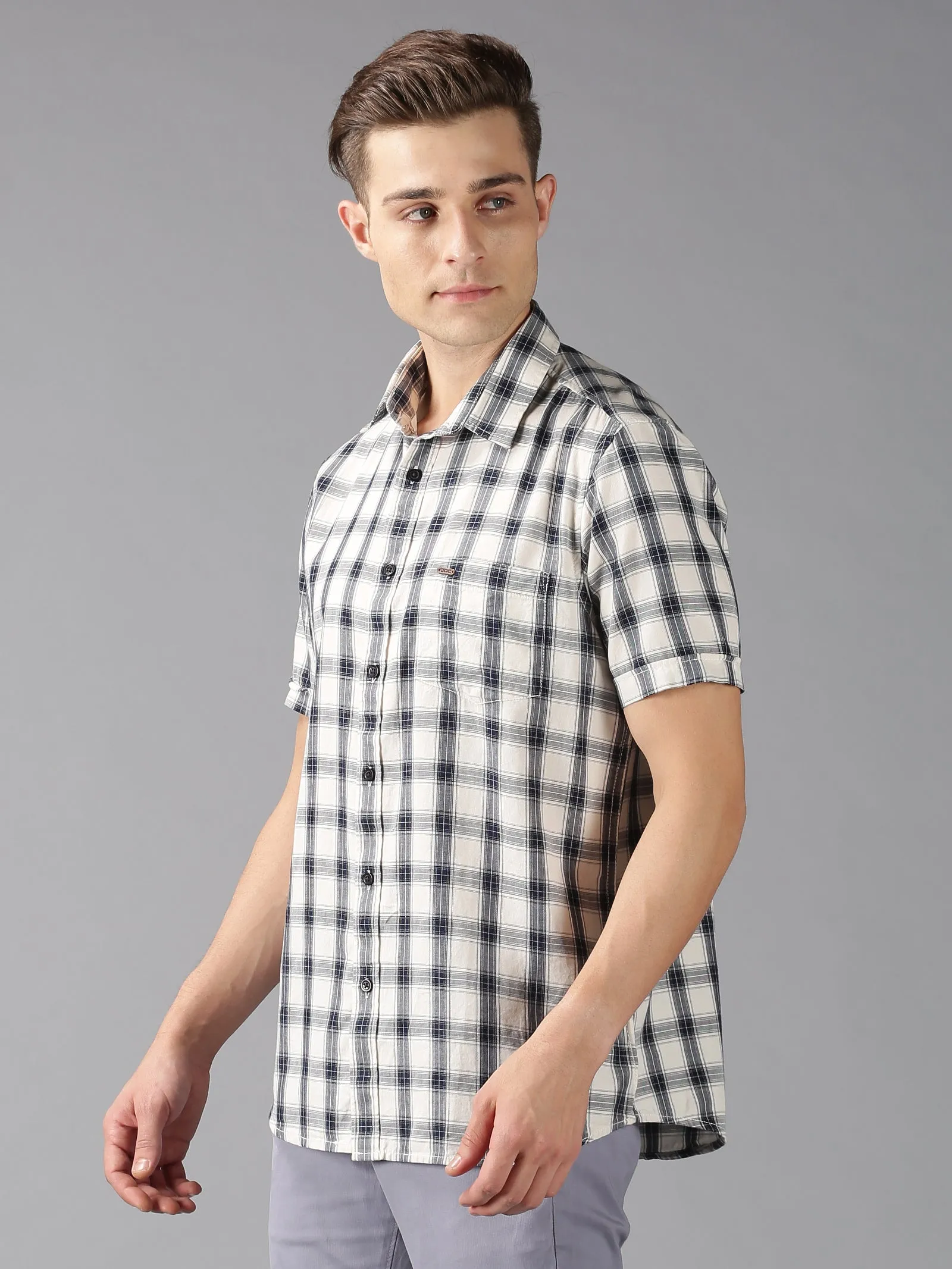 MEN'S BLACK WHITE CHECK SLIM FIT SHIRT