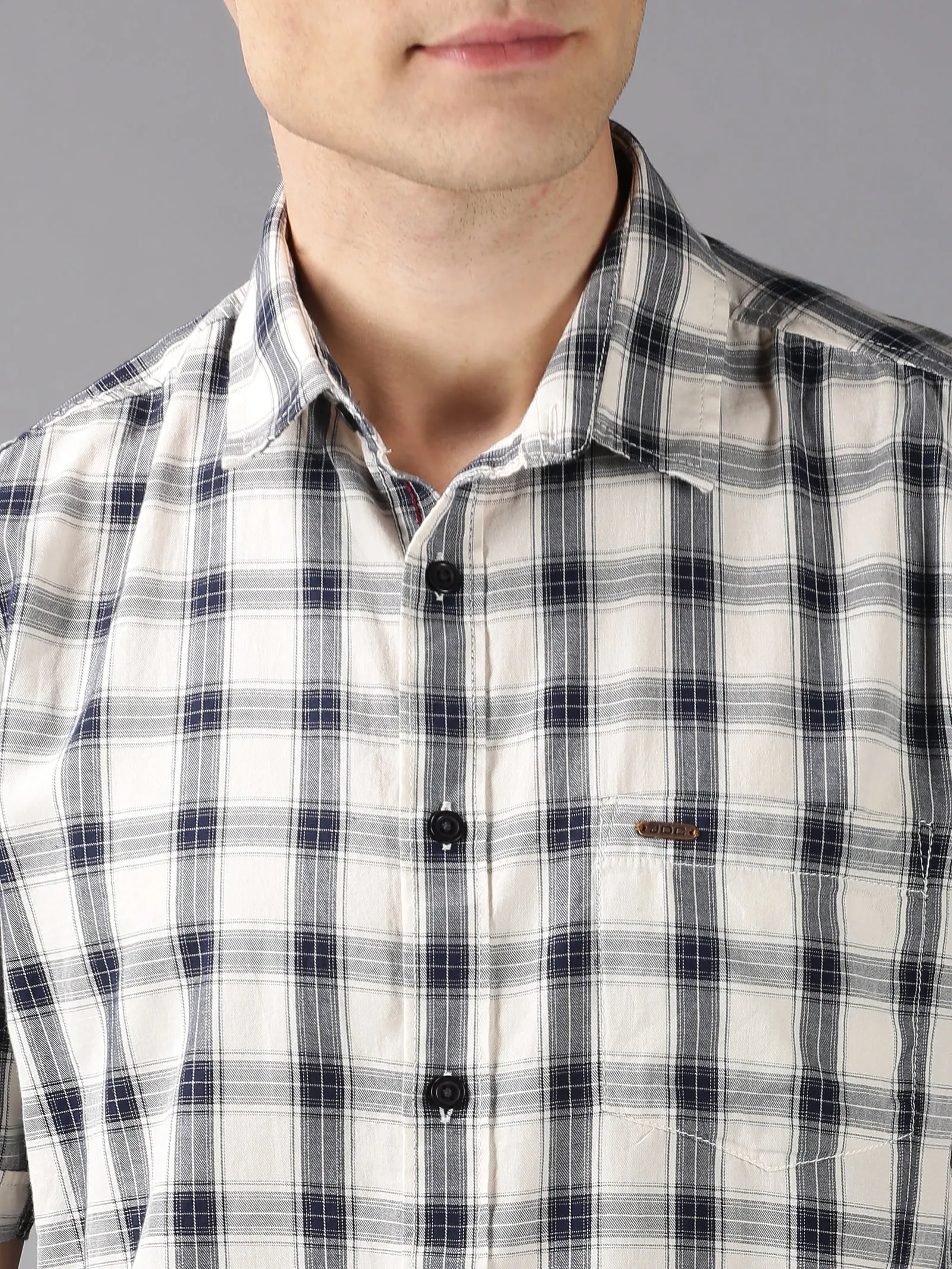 MEN'S BLACK WHITE CHECK SLIM FIT SHIRT