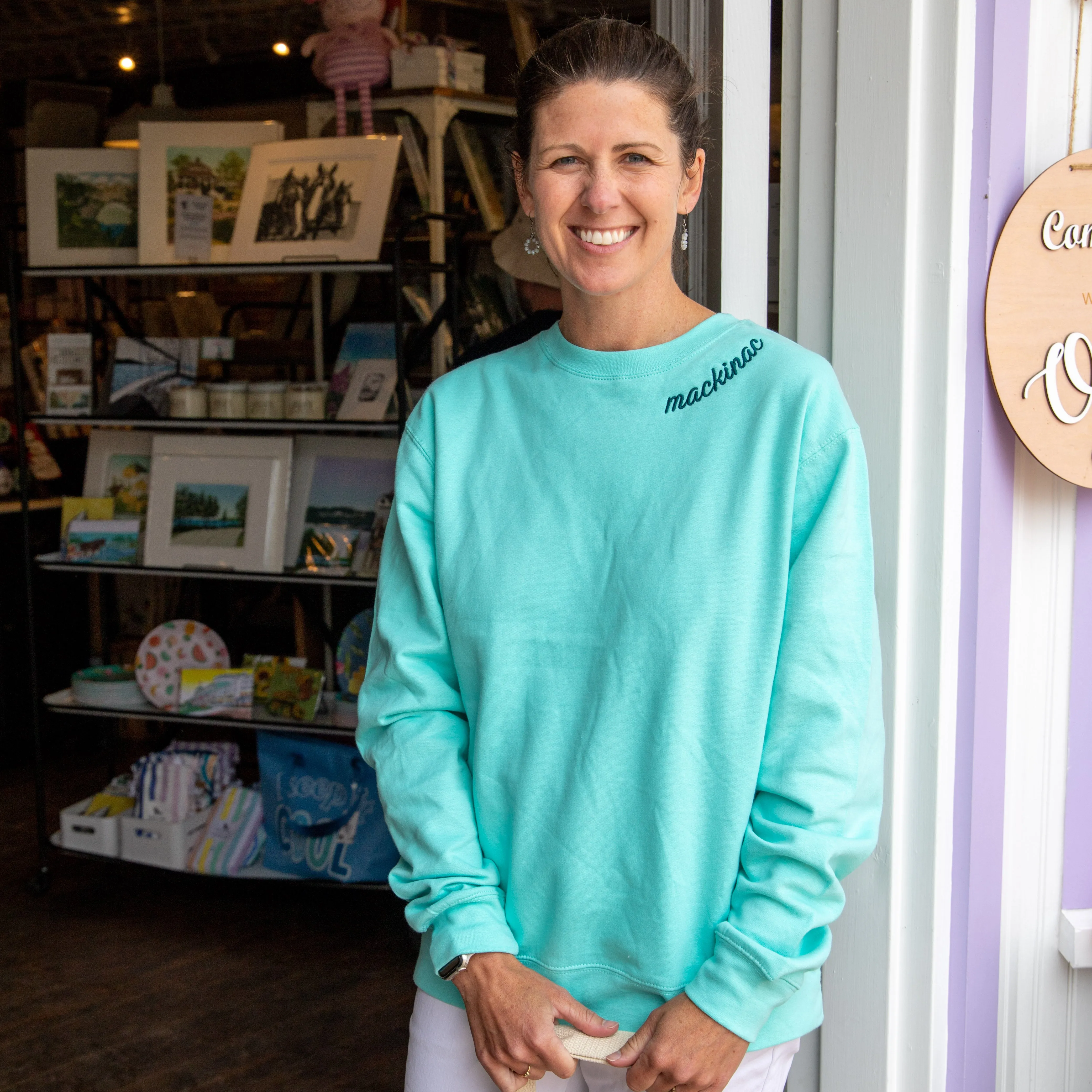 Mint Mackinac Embroidered Crewneck