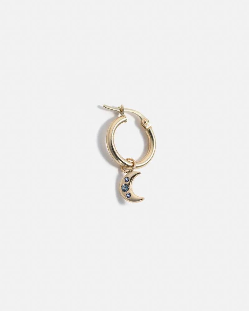 Moon Charm for Hoops in Gold with sapphires