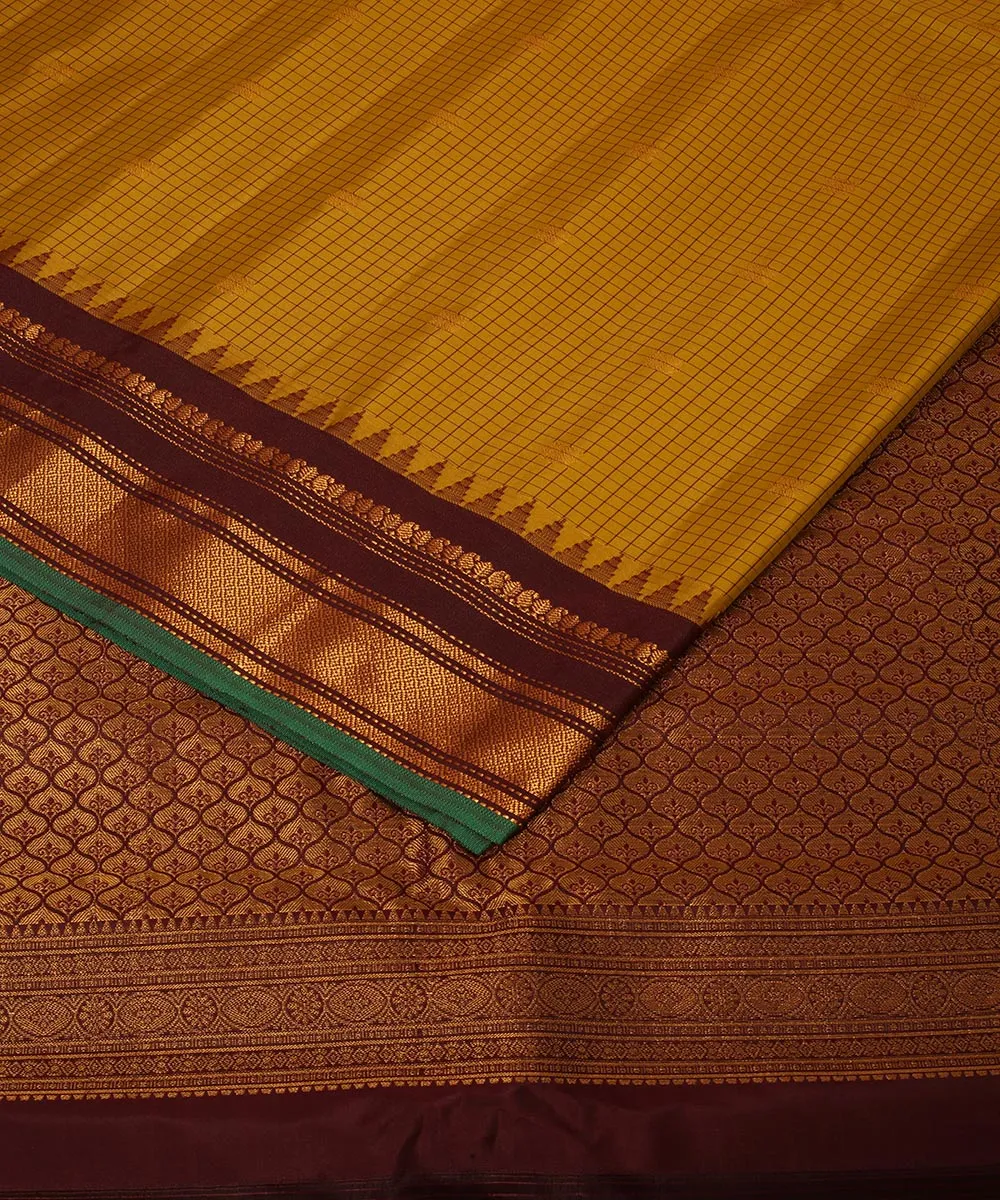 Mustard coffee brown handwoven gadwal silk saree