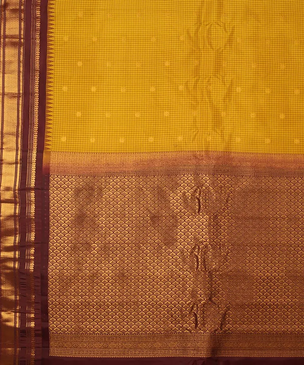 Mustard coffee brown handwoven gadwal silk saree