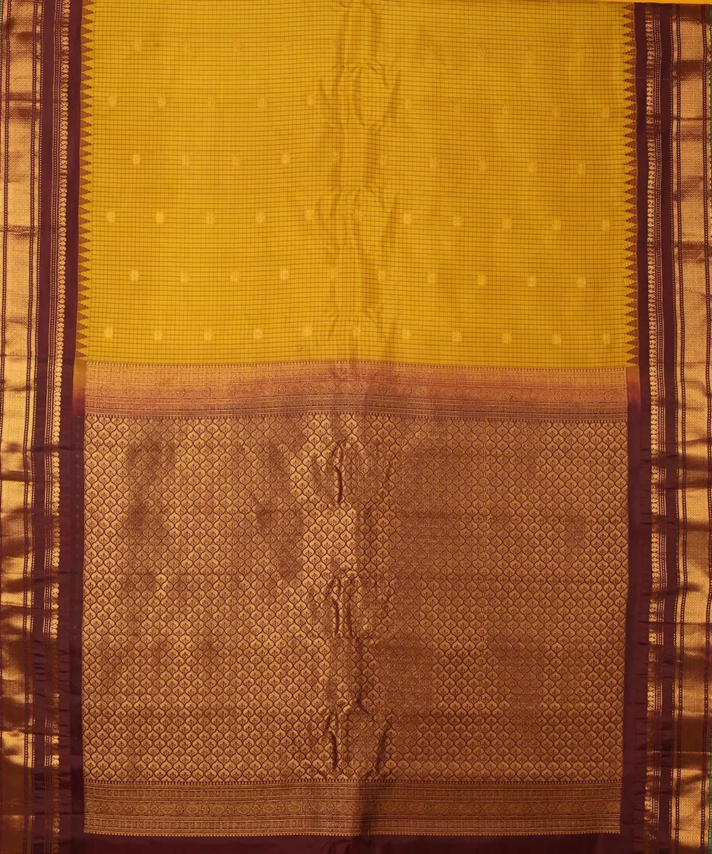 Mustard coffee brown handwoven gadwal silk saree