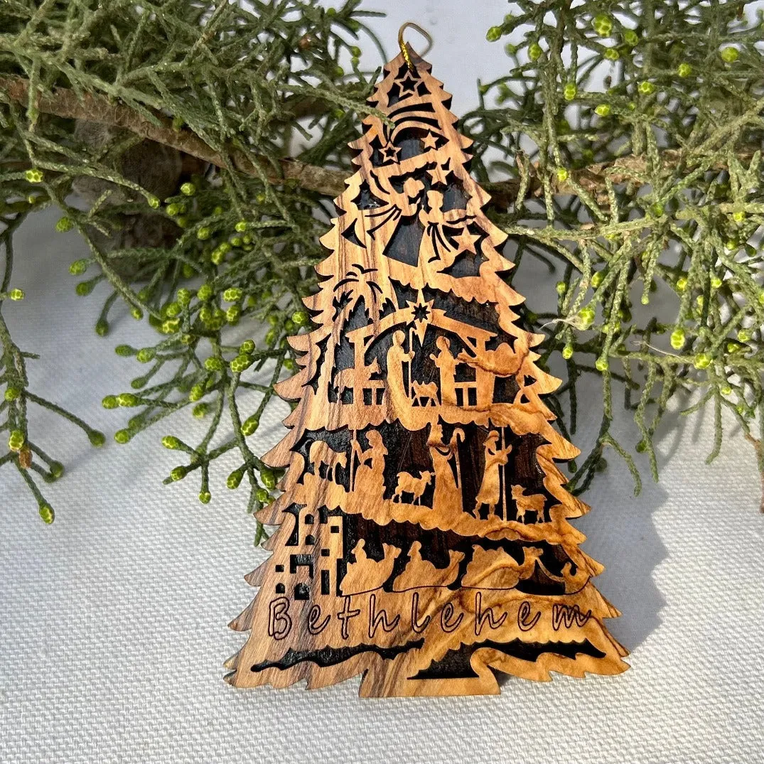 Nativity Scene Christmas Tree from Bethlehem - Wood Ornament