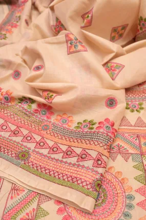 Natural Cream Color Half Tussar with Lambani Embroidery