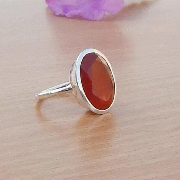 Natural Orange Carnelian Gemstone 925 Sterling Silver Ring, 22K Yellow Gold Filled, 22K Rose Gold Filled Ring