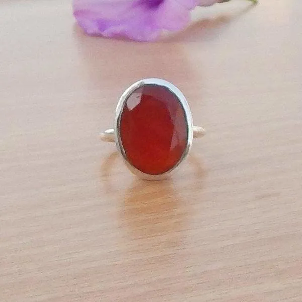 Natural Orange Carnelian Gemstone 925 Sterling Silver Ring, 22K Yellow Gold Filled, 22K Rose Gold Filled Ring