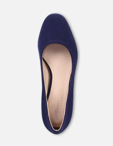 Naturalizer Rebecca Haven Blue Suede Pointed Toe Block Heeled Slip On Pumps