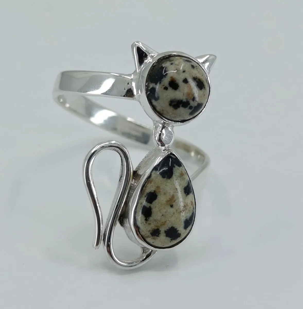 Navya Craft Dalmatian Jasper 925 Solid Sterling Silver Handmade Women Cat Ring Size 3 to 13 US