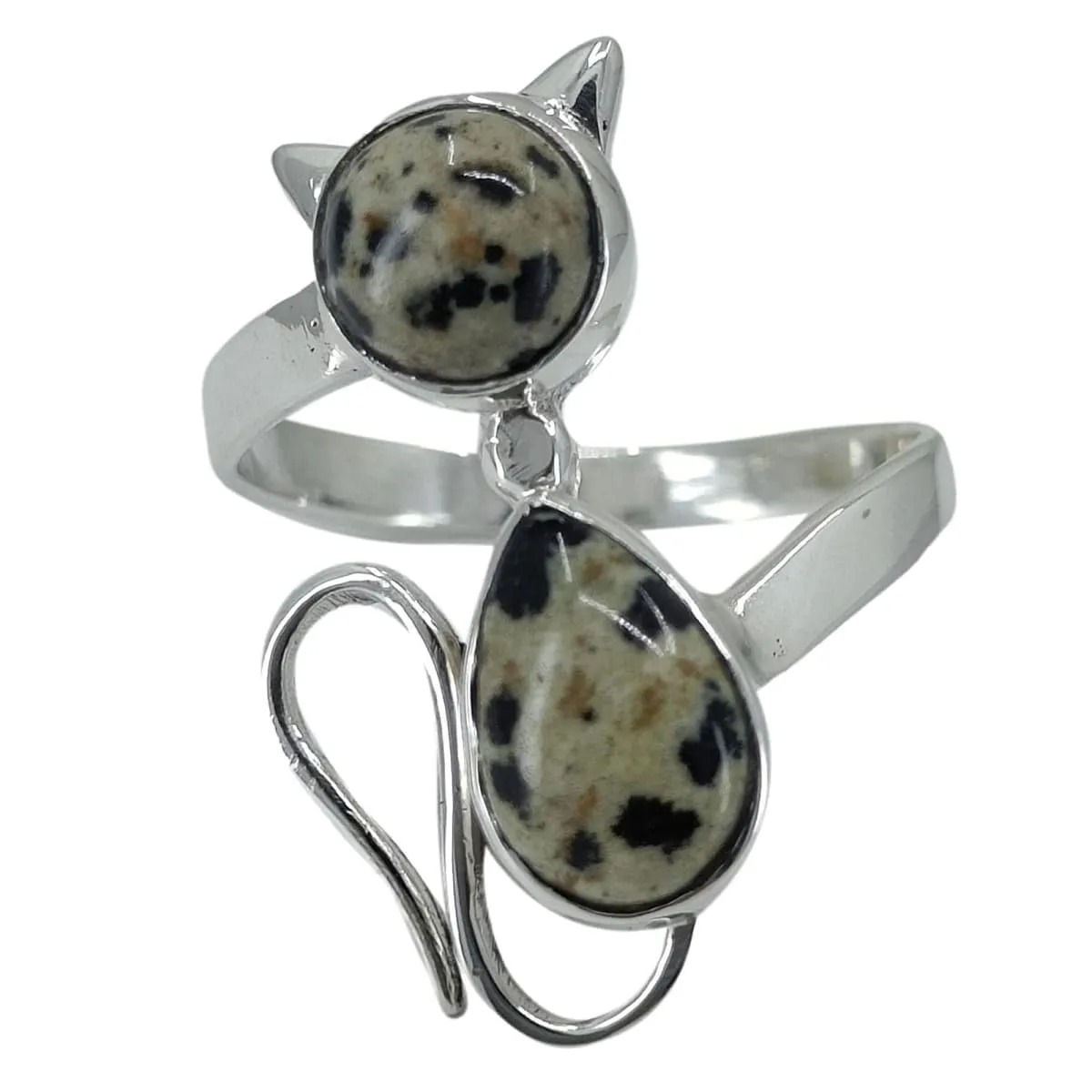 Navya Craft Dalmatian Jasper 925 Solid Sterling Silver Handmade Women Cat Ring Size 3 to 13 US