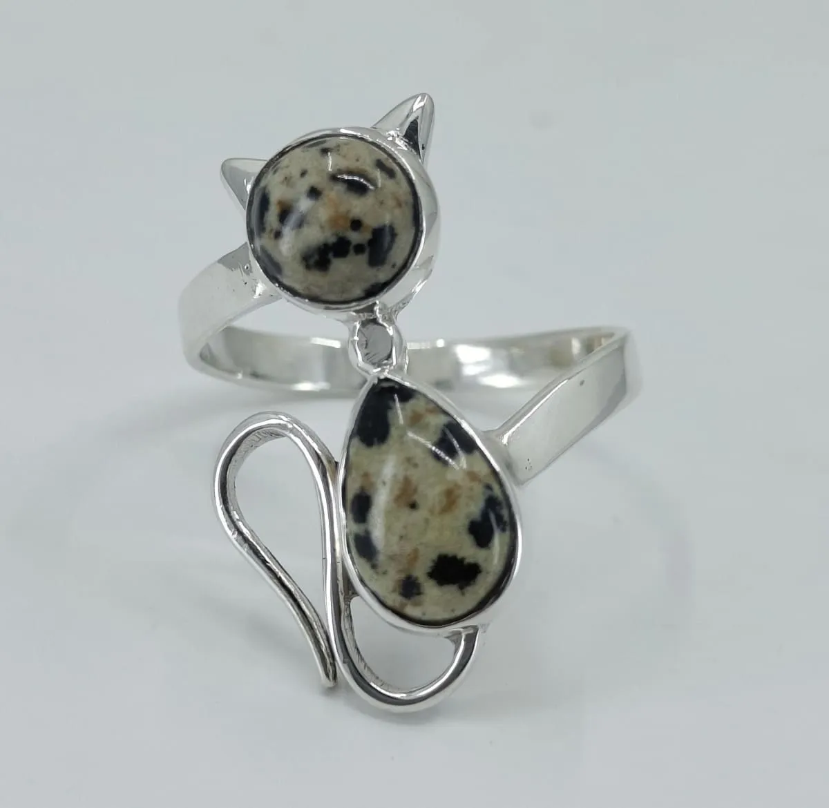 Navya Craft Dalmatian Jasper 925 Solid Sterling Silver Handmade Women Cat Ring Size 3 to 13 US