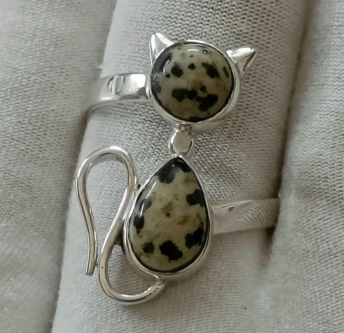 Navya Craft Dalmatian Jasper 925 Solid Sterling Silver Handmade Women Cat Ring Size 3 to 13 US