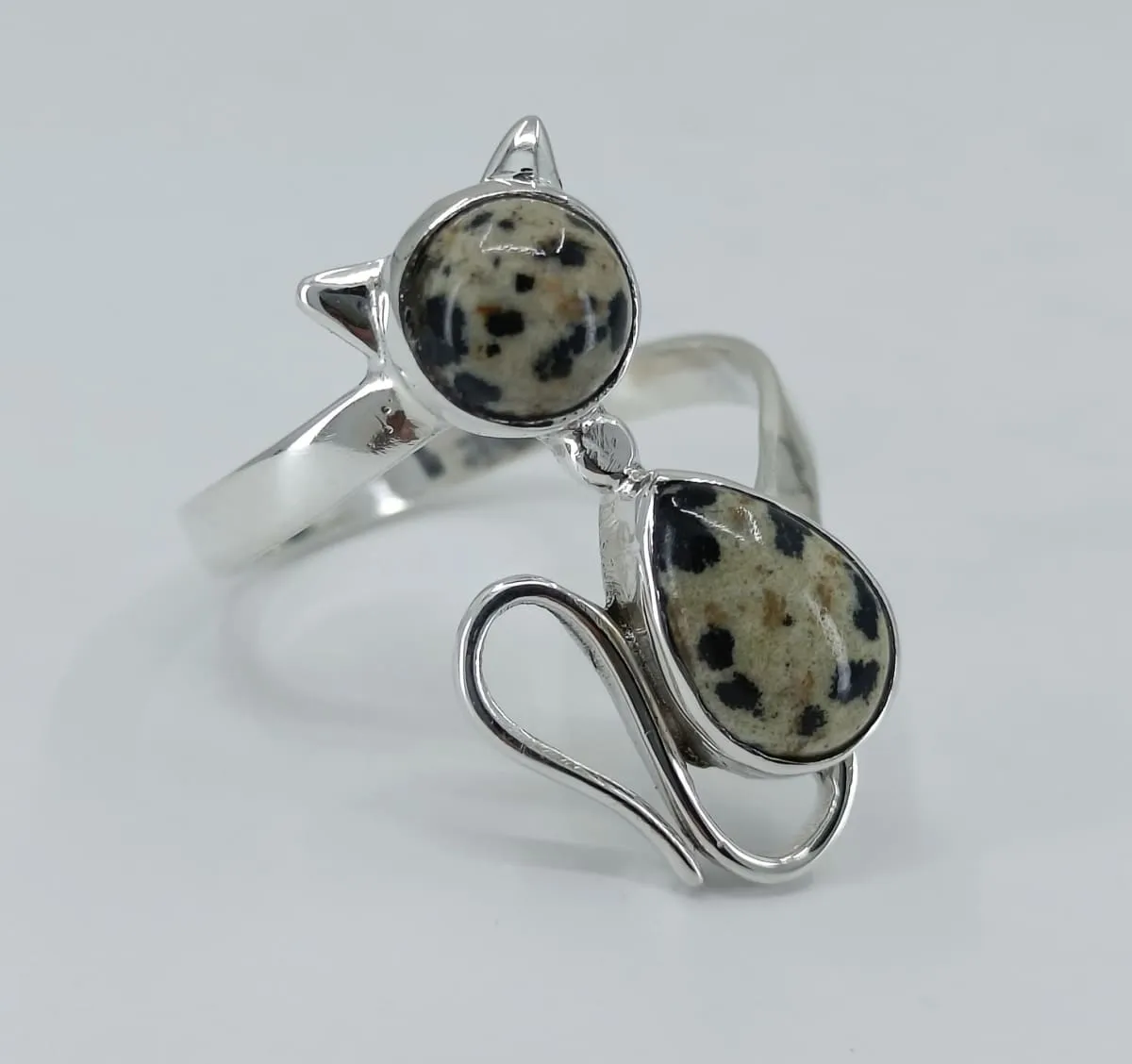 Navya Craft Dalmatian Jasper 925 Solid Sterling Silver Handmade Women Cat Ring Size 3 to 13 US